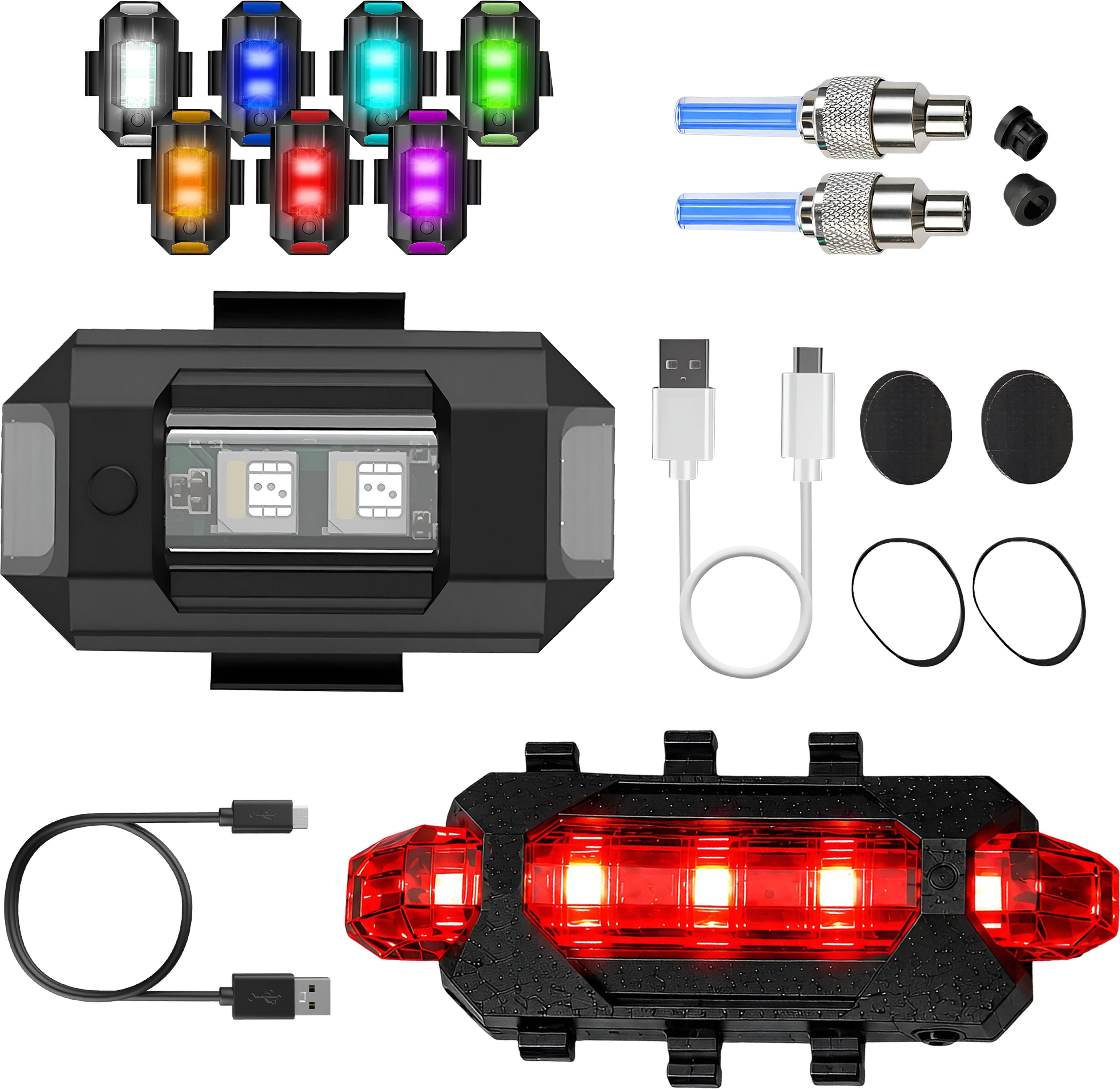 razaiq Bicycle USB Tail Light Airplane LED Warning Light Blue Wheel Valve Kit LED Front Rear Light Combo-picture-28