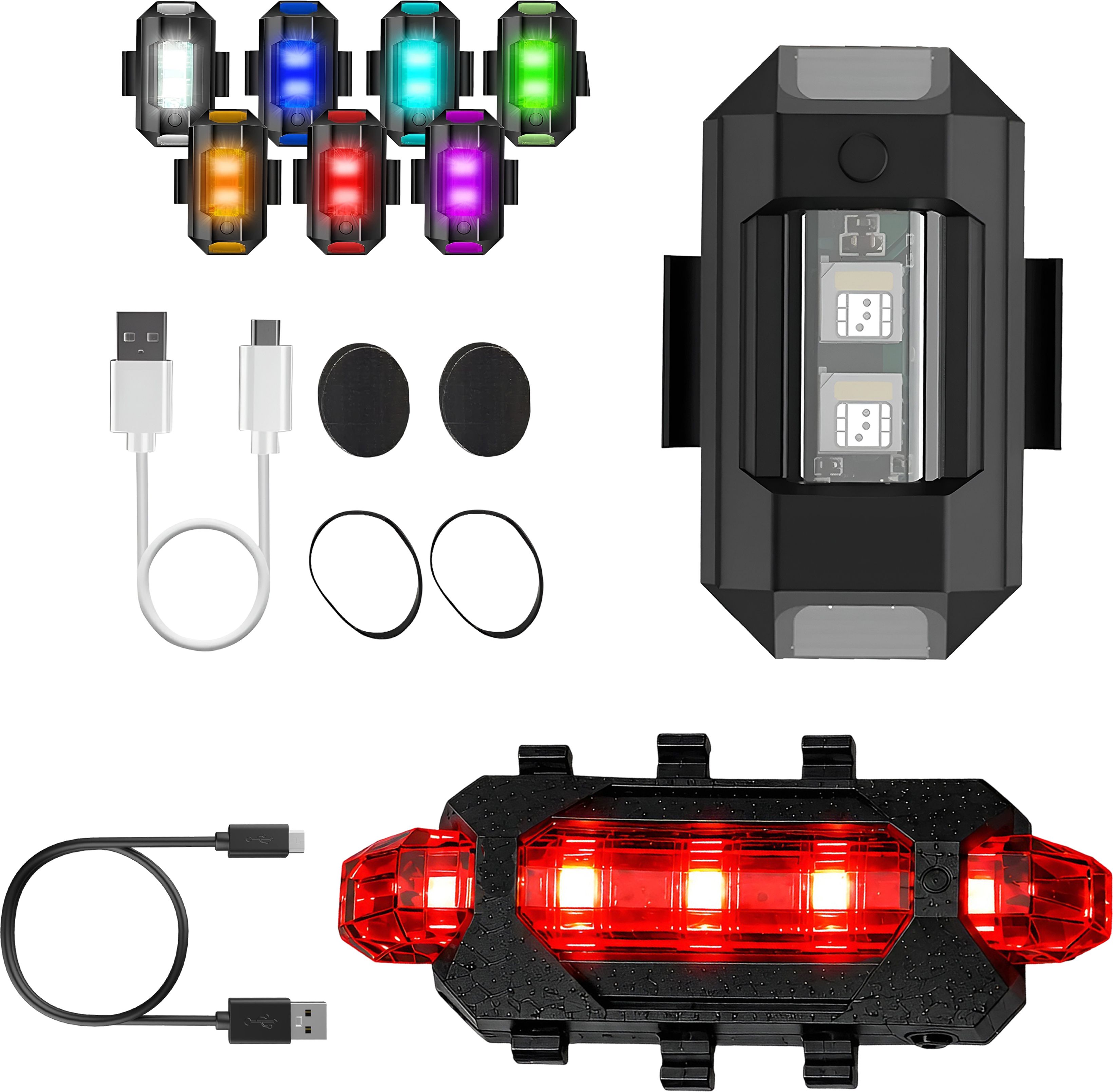 razaiq USB Rechargeable Cycle Tail Light with 7 Color LED Strobe Safety Combo LED Front Rear Light Combo-picture-3