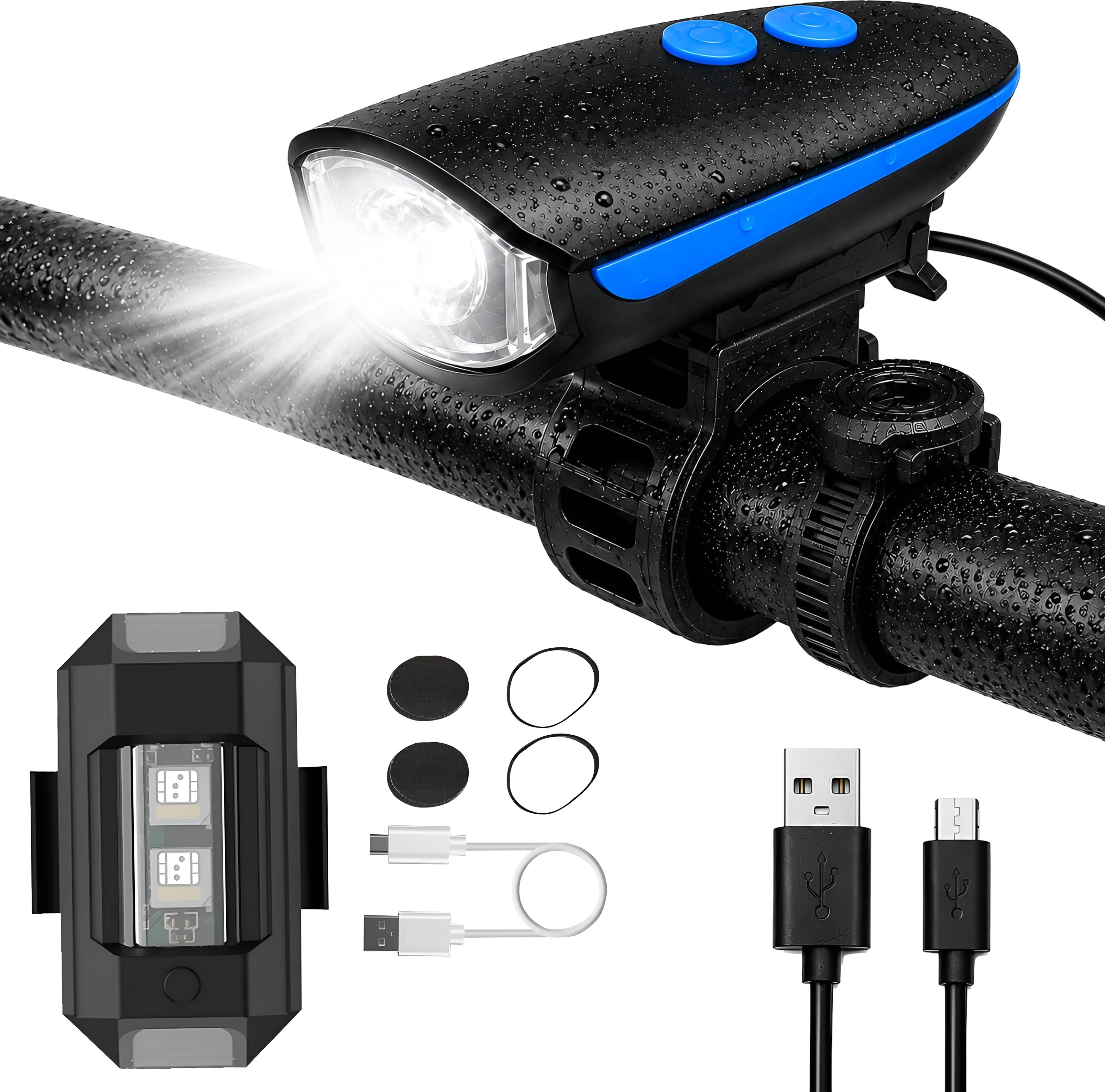 razaiq Bicycle LED Front Light with Horn & 7 Color Warning Blinker Waterproof LED Front Rear Light Combo-picture-7