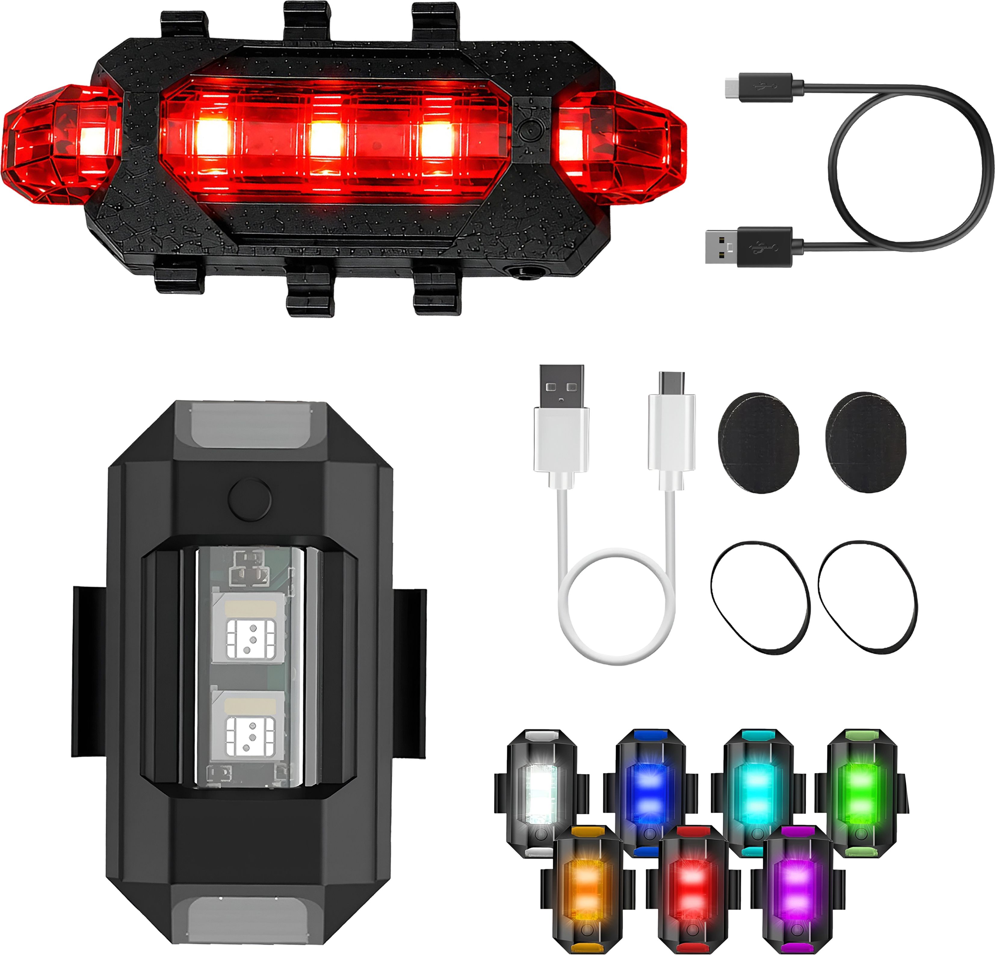 razaiq 7 Color LED Strobe with USB Rechargeable Red Bicycle Tail Light Combo Kit LED Front Rear Light Combo-picture-38