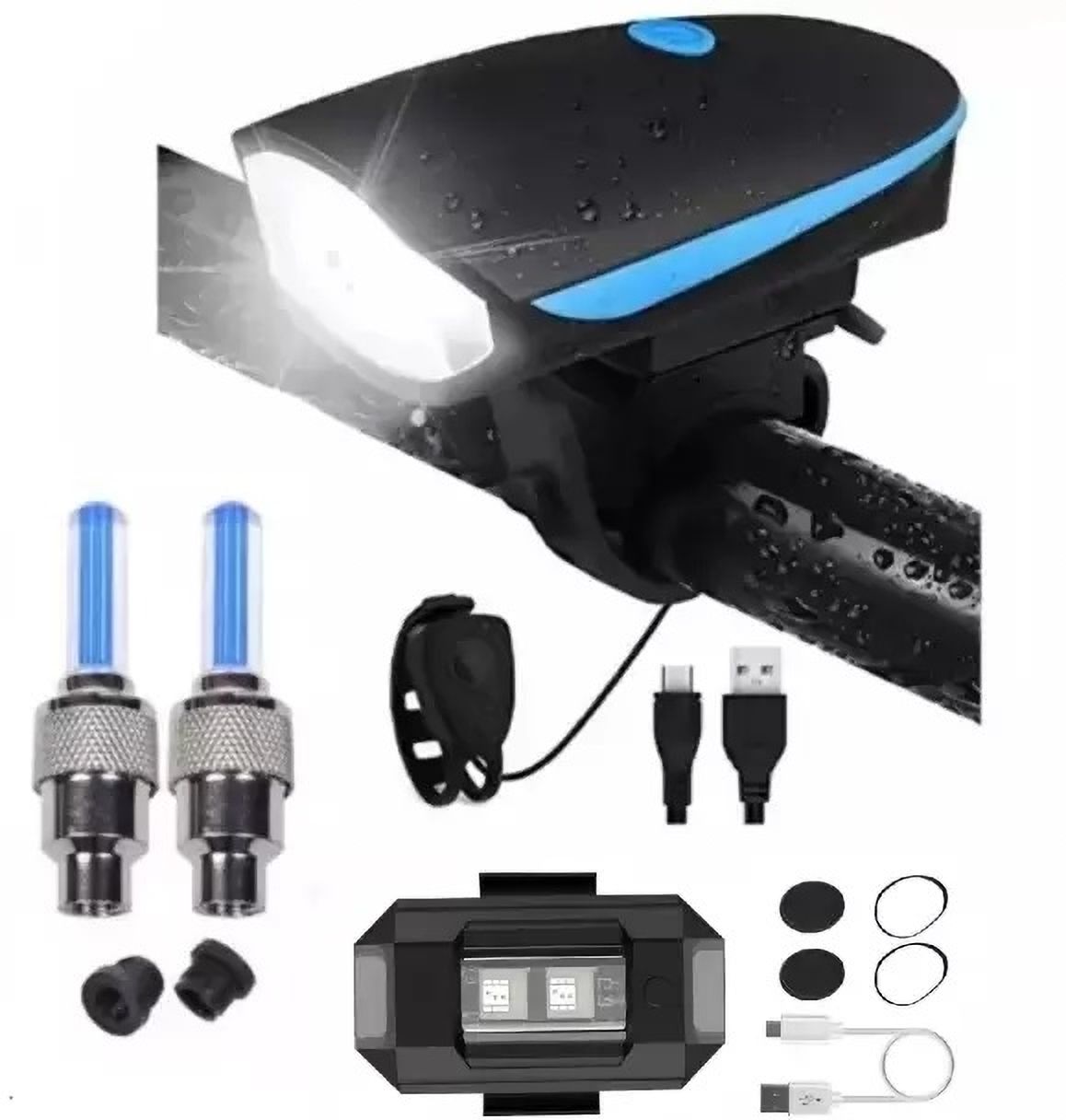 LED Bicycle Front Rear & Helmet Light ,Waterproof USB Rechargeable Cycle Light LED Front Rear Light Combo-image-5