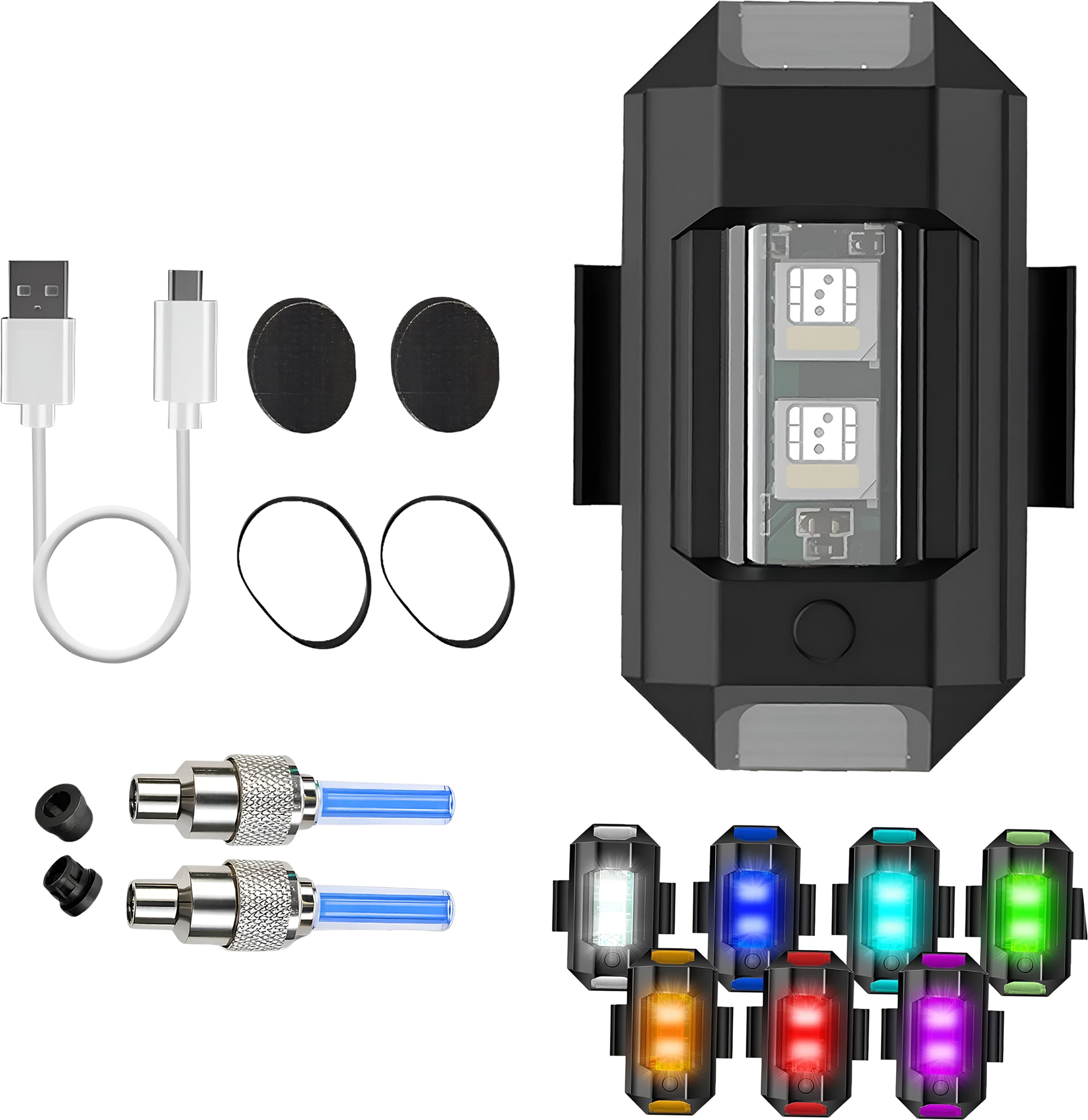Rechargeable LED Strobe Light with Blue Valve Cap for Bike Car Motorcycle LED Front Rear Light Combo-image-44