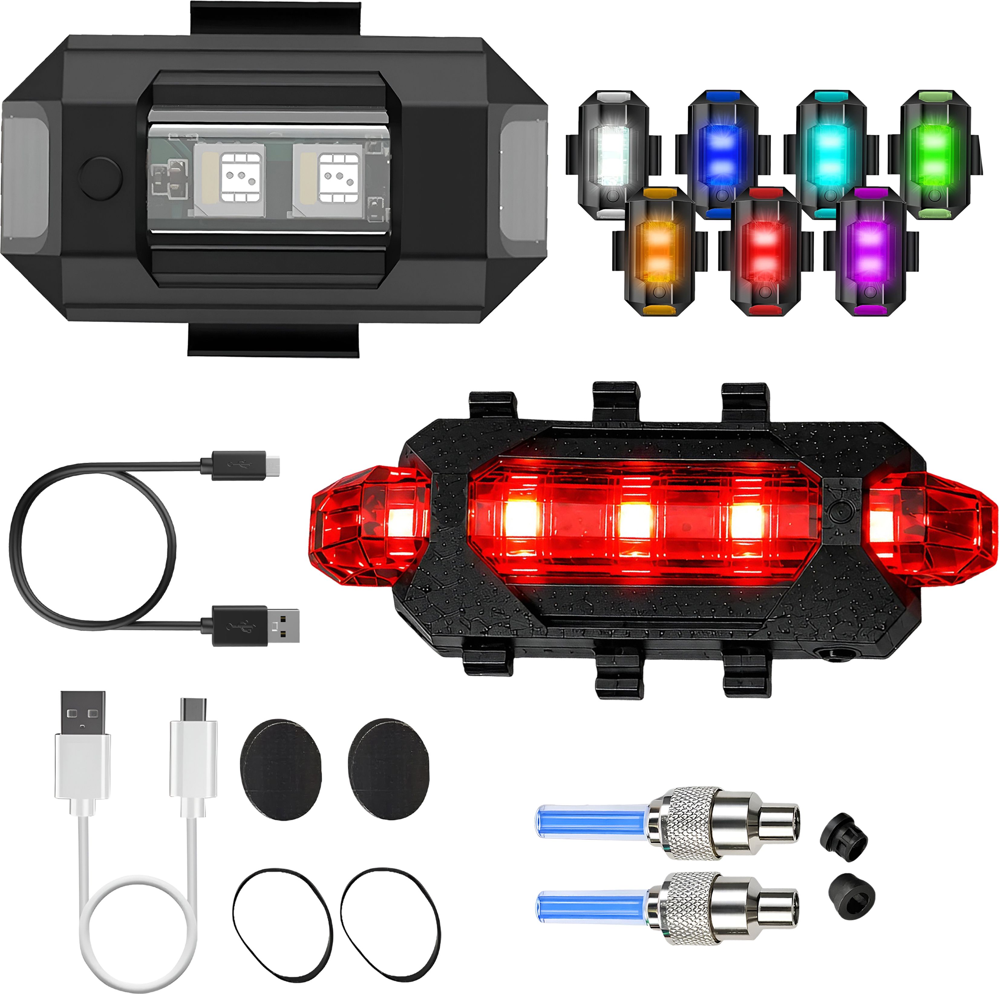 razaiq Airplane LED Signal Light USB Bicycle Tail Lamp Blue Flash Valve Cap Set LED Front Rear Light Combo-picture-6