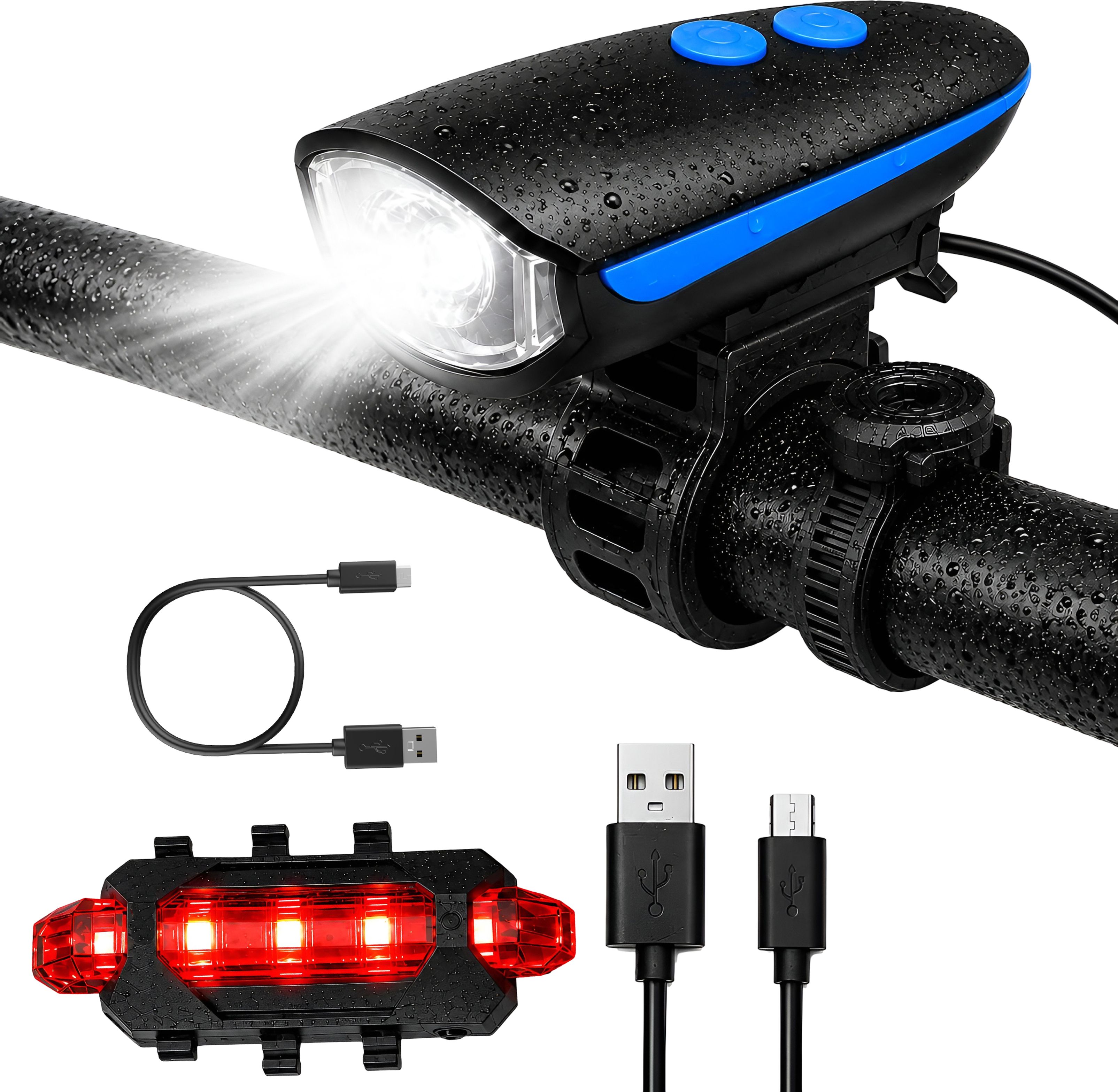razaiq Rechargeable Bicycle Safety Light Kit with Horn & LED Tail Lamp LED Front Rear Light Combo-picture-5