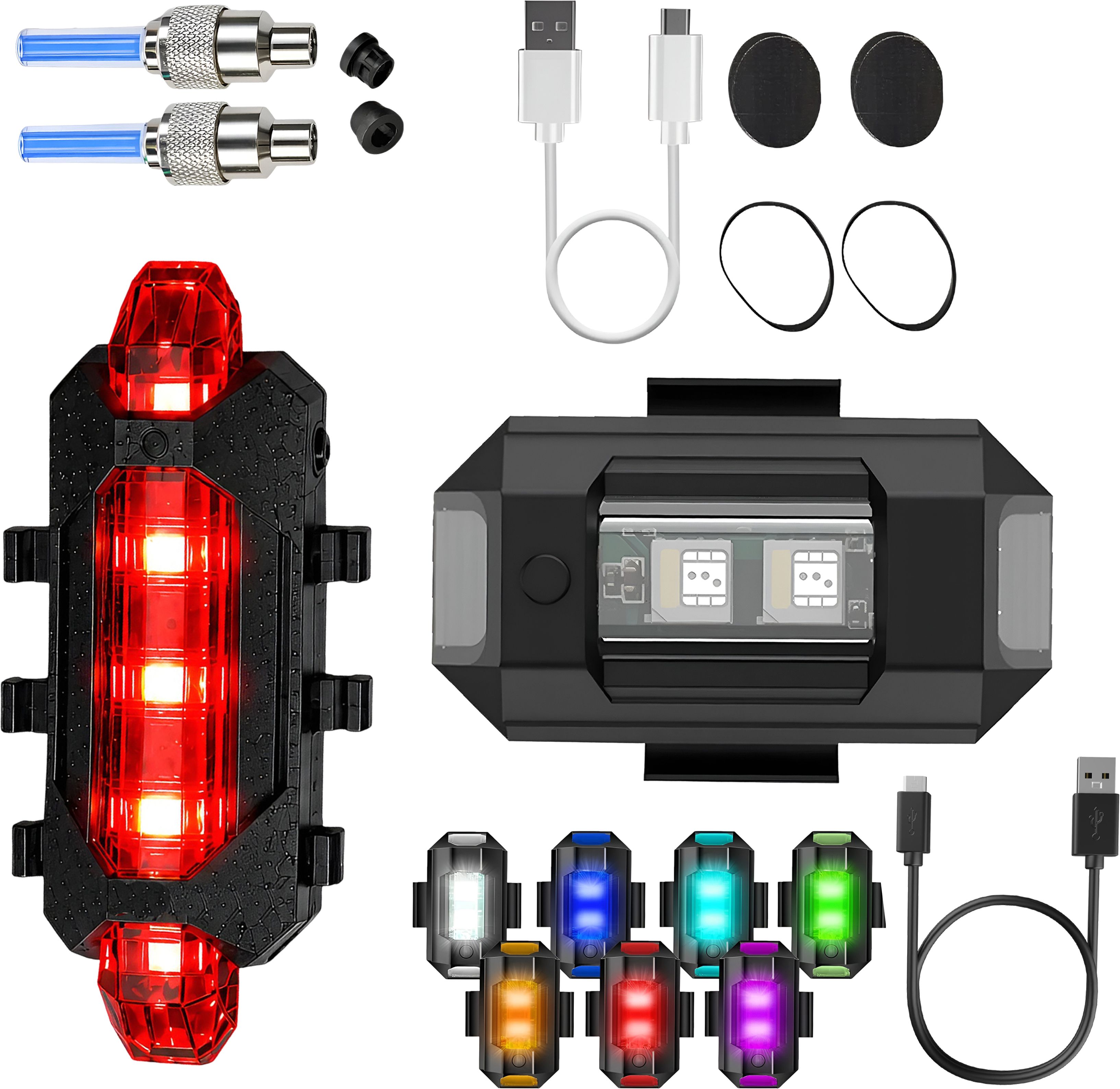 razaiq Aluminum Airplane LED Strobe USB Tail Light Blue Valve Cap Safety Combo Kit LED Front Rear Light Combo-picture-23
