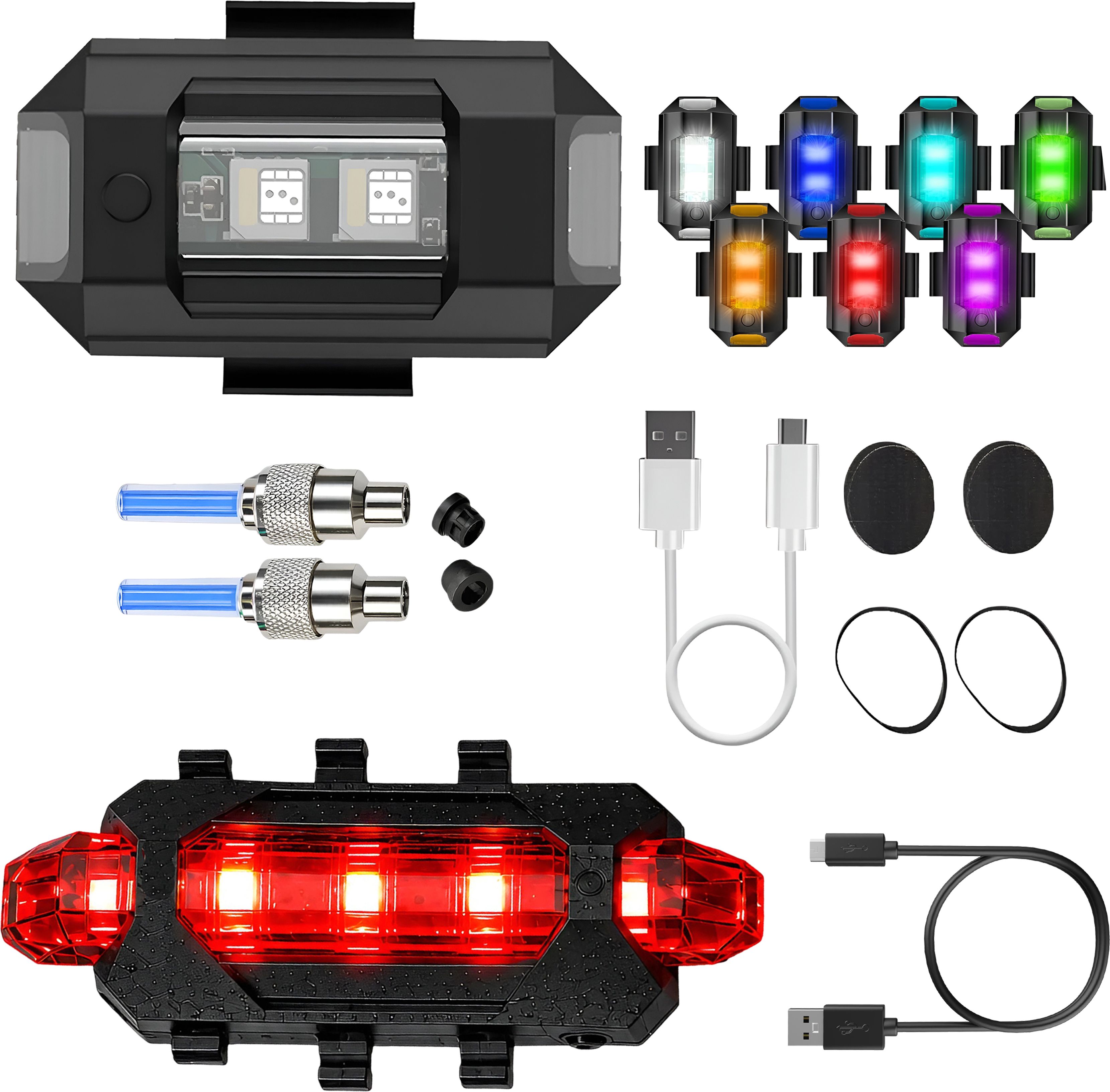 razaiq 7 Color LED Airplane Light Bicycle Tail Lamp Blue Motion Sensor Valve Kit LED Front Rear Light Combo-picture-8