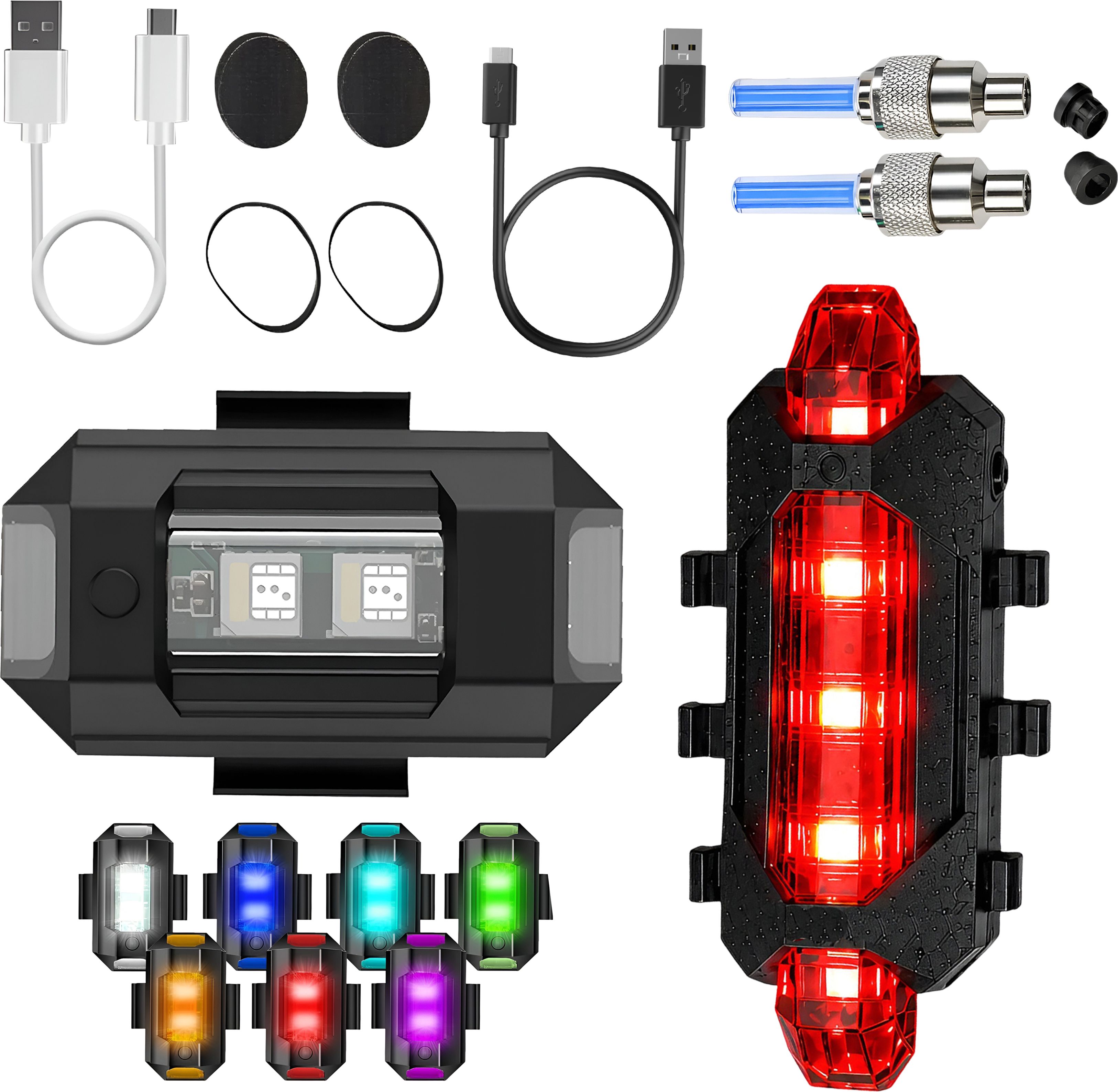razaiq 7 Color Airplane LED Light USB Tail Lamp Blue Motion Valve Cap Bike Kit LED Front Rear Light Combo-picture-18