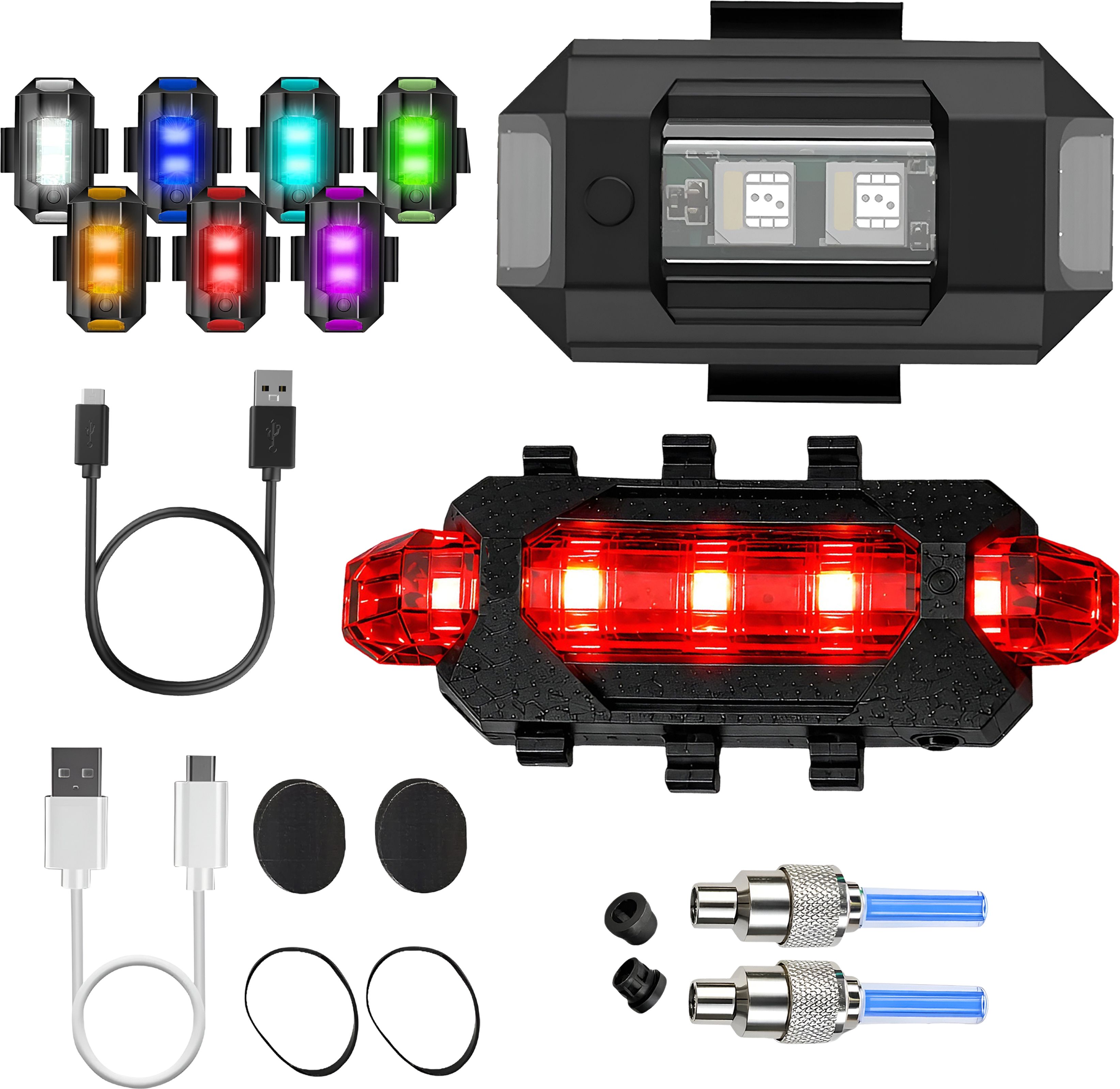 razaiq Airplane LED Strobe Light Combo with USB Tail Lamp and Blue ValveCap for Bicycle LED Front Rear Light Combo-picture-15