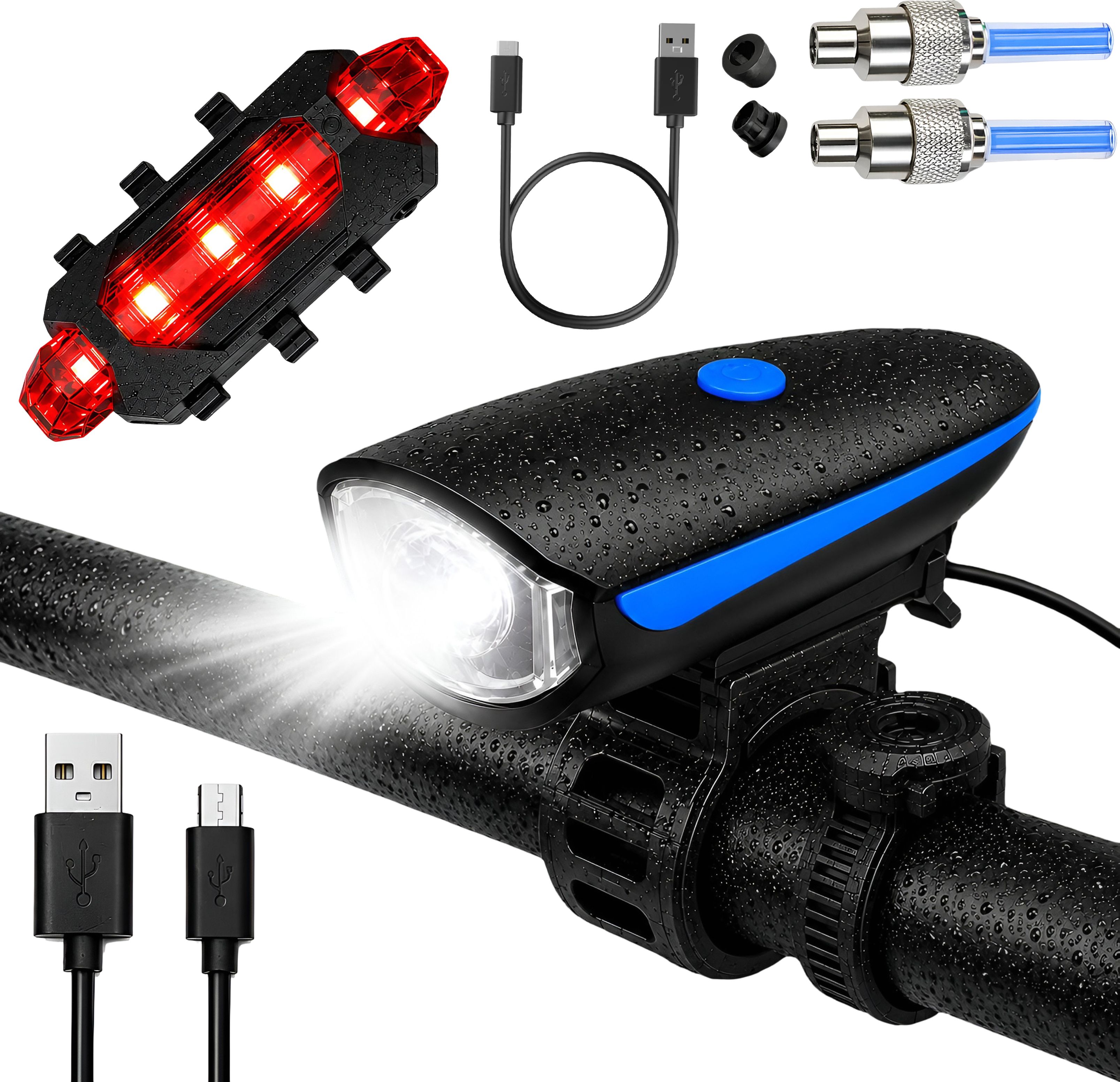 razaiq Waterproof Cycle Safety Light Kit with Front Rear & LED Valve Tyre Lights LED Front Rear Light Combo-picture-45