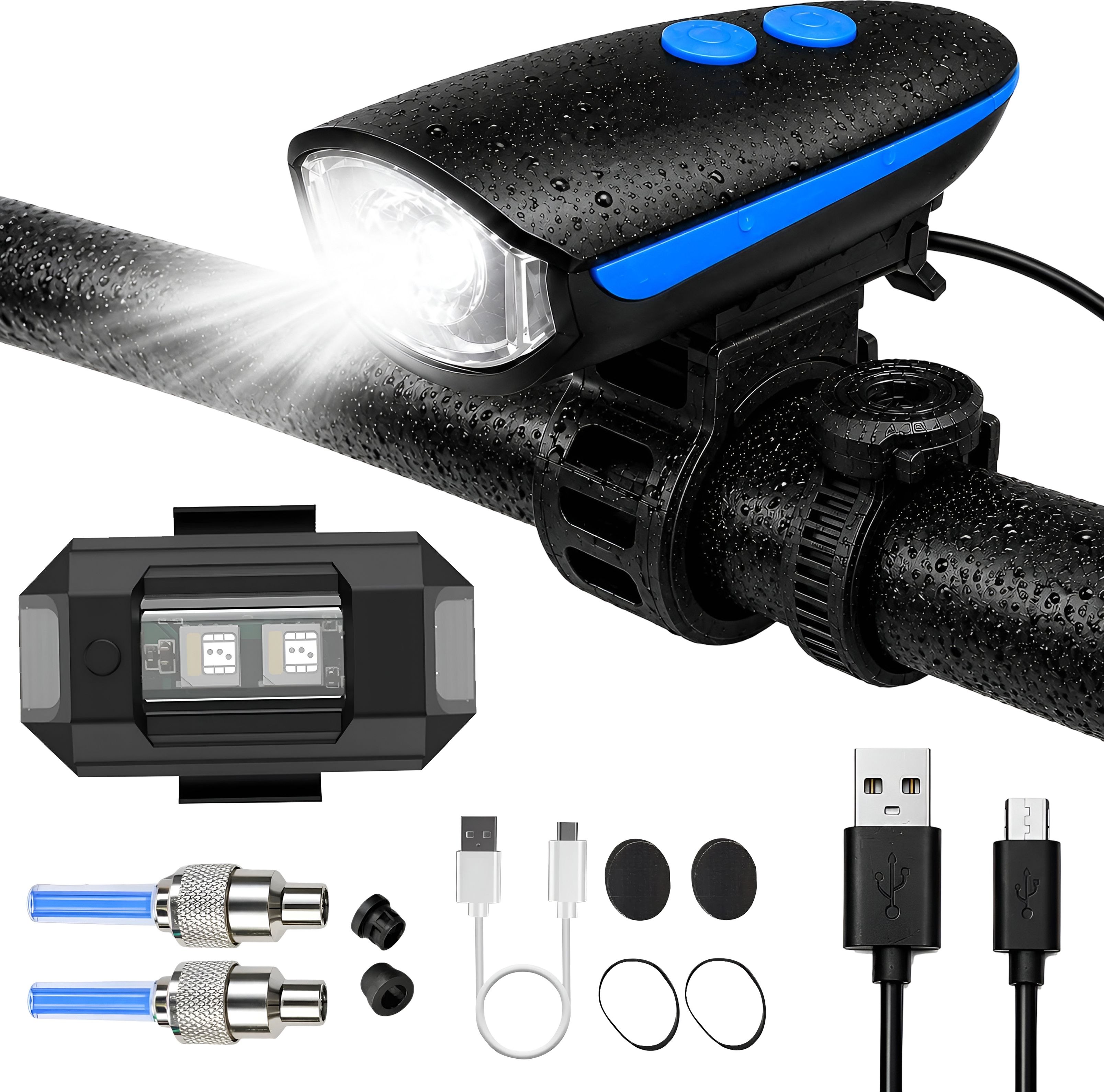 razaiq Bicycle Light Kit with Front LED & 7 Color Blinker Valve Lights Set LED Front Rear Light Combo-picture-18