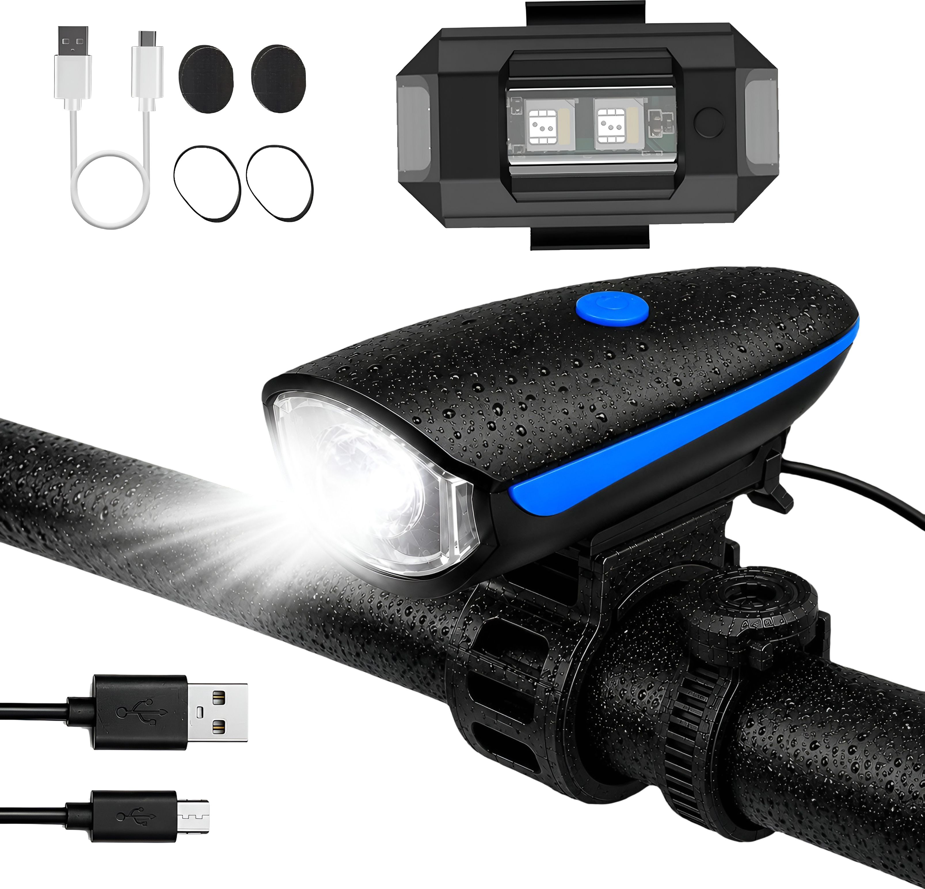 razaiq Waterproof Cycle Light Set with Front Lamp Horn & LED Valve Lights for MTB LED Front Rear Light Combo-picture-27