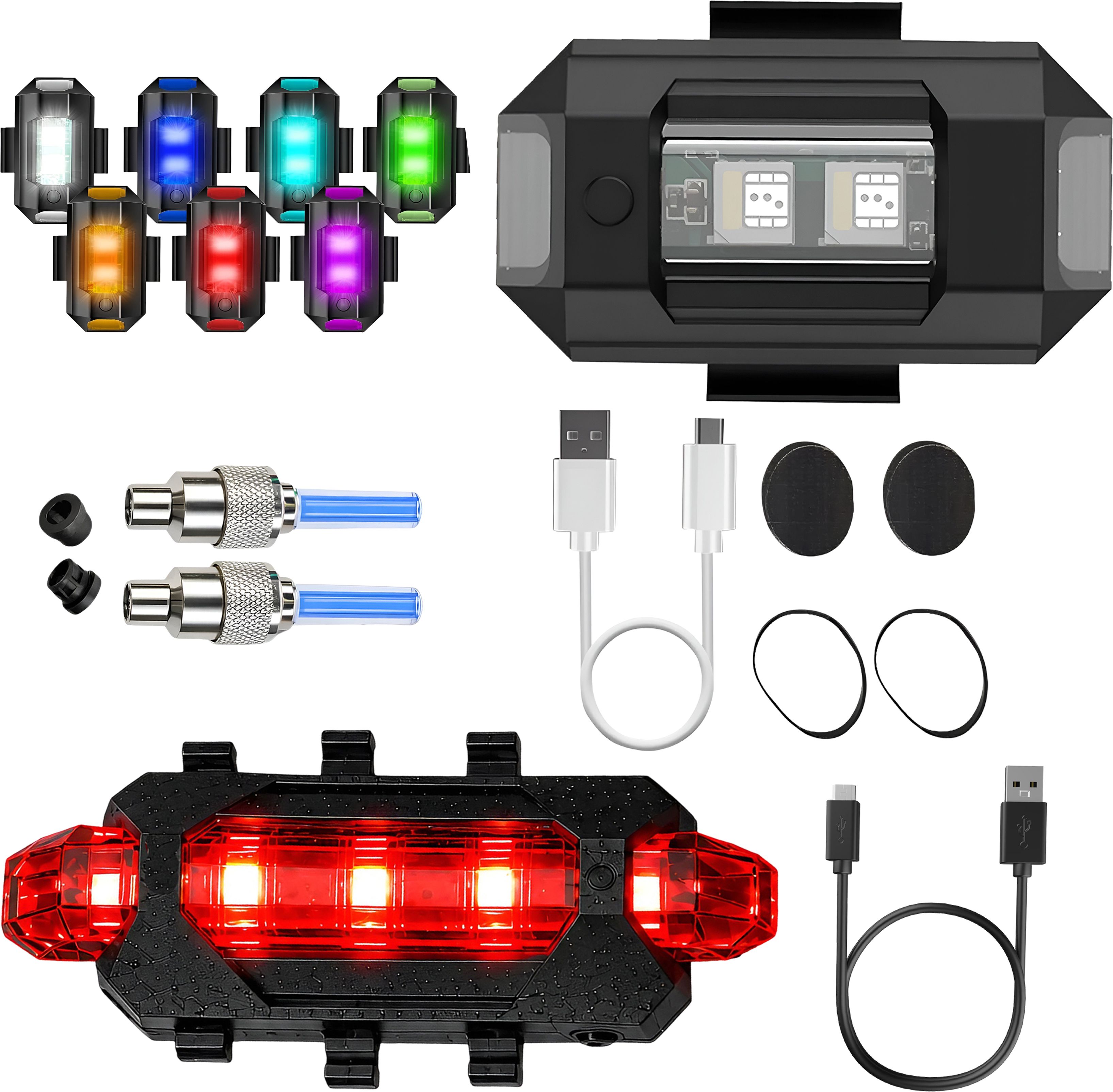 razaiq 7 Color Airplane LED Safety Light USB Tail Lamp Blue Motion Valve Cap Kit LED Front Rear Light Combo-picture-37