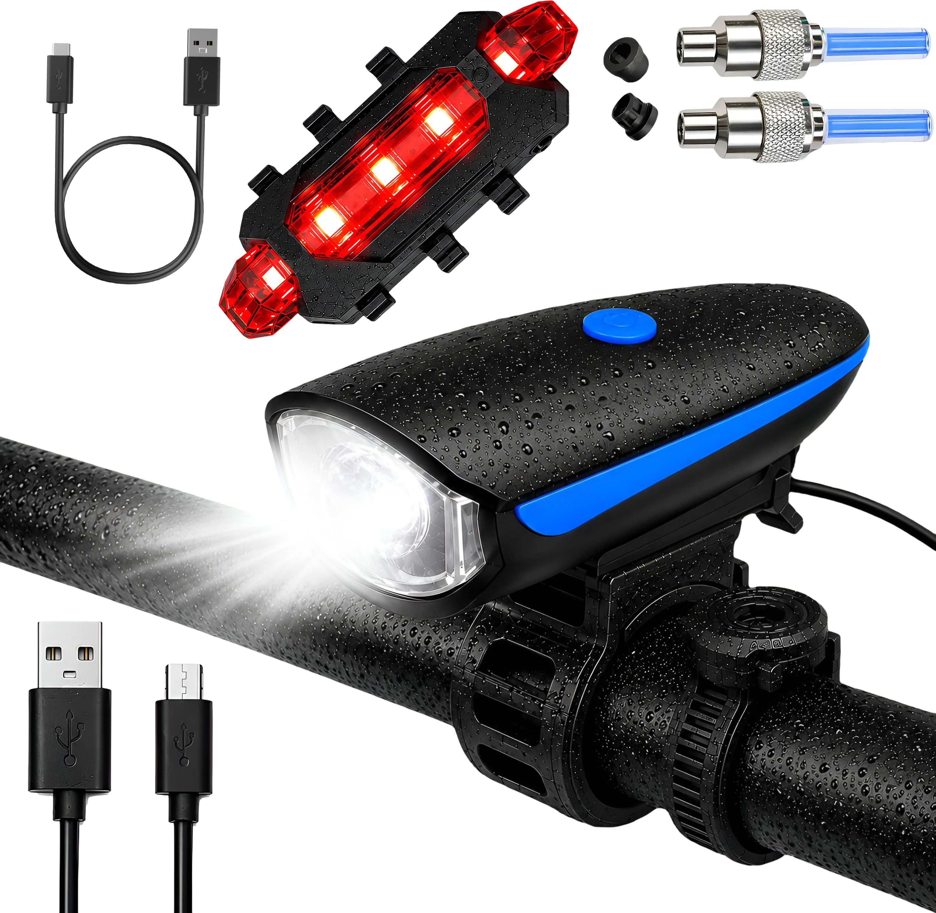 razaiq Rechargeable Cycle Front Light with Tail & LED Valve Lights Safety Kit LED Front Rear Light Combo-picture-32
