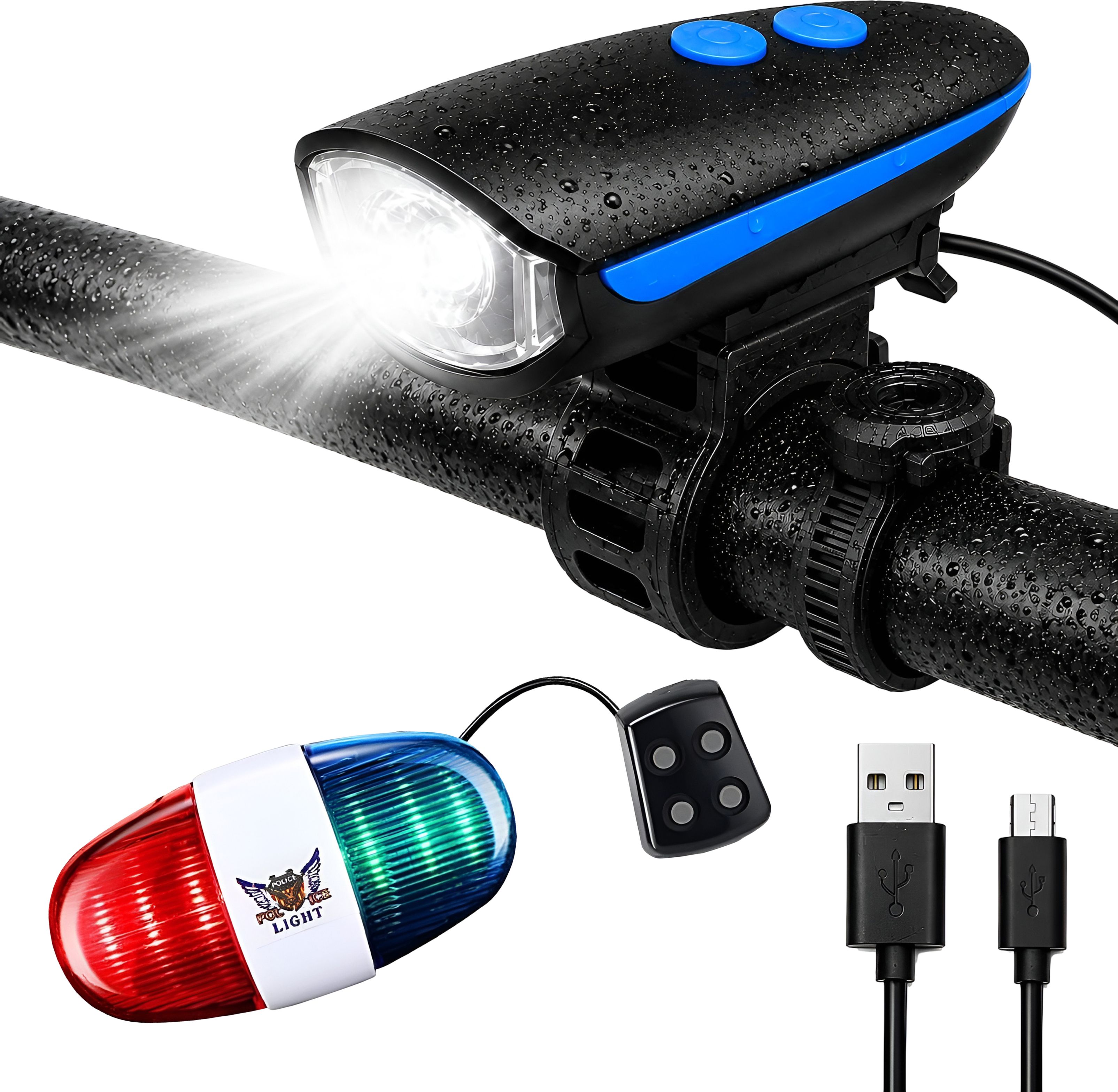 razaiq Cycle Front Safety Light with Loud Electric Horn Waterproof Design LED Front Rear Light Combo-picture-26