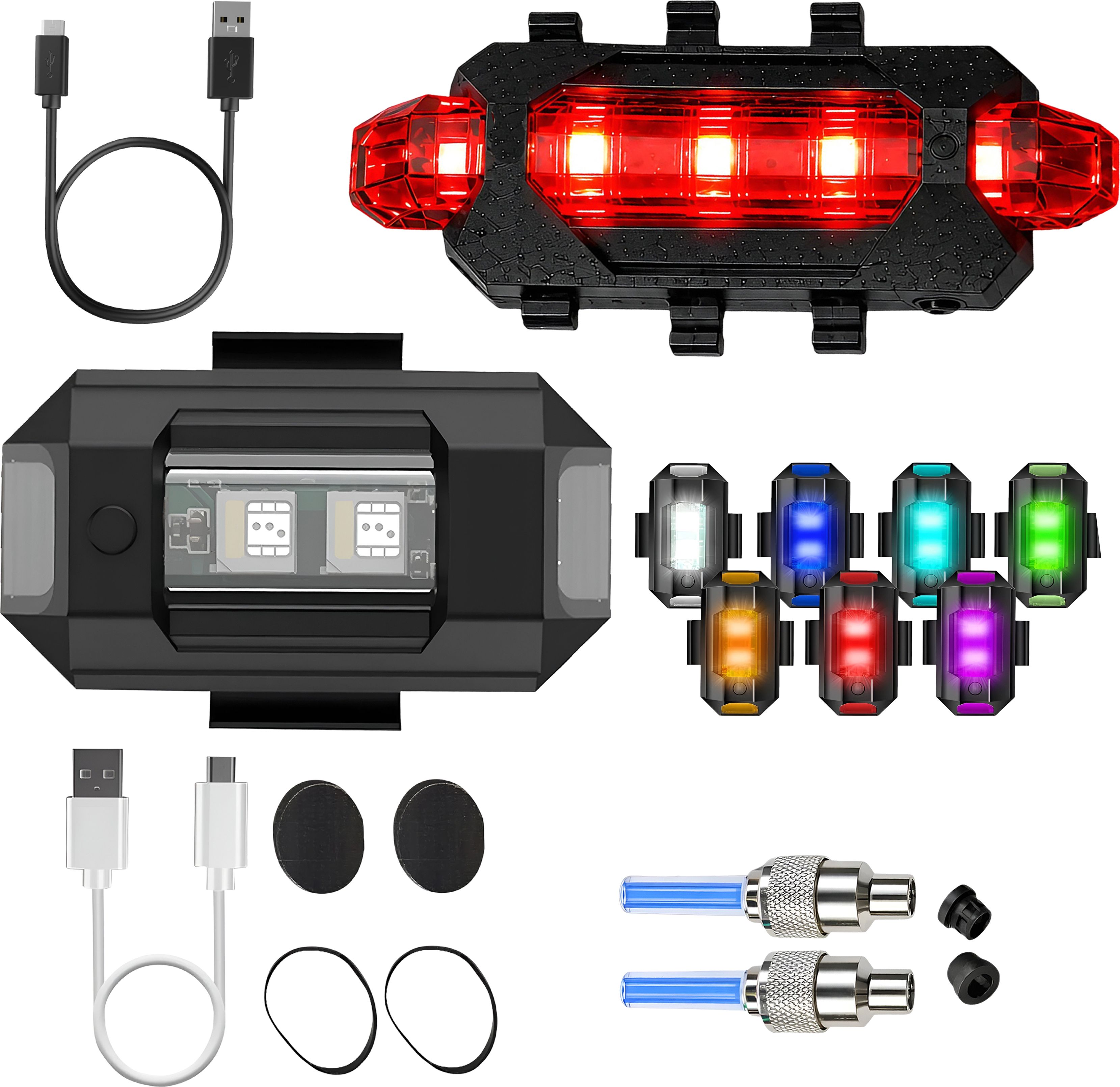 razaiq USB Rechargeable Tail Lamp with Airplane LED Light Blue Motion Valve Kit LED Front Rear Light Combo-picture-5