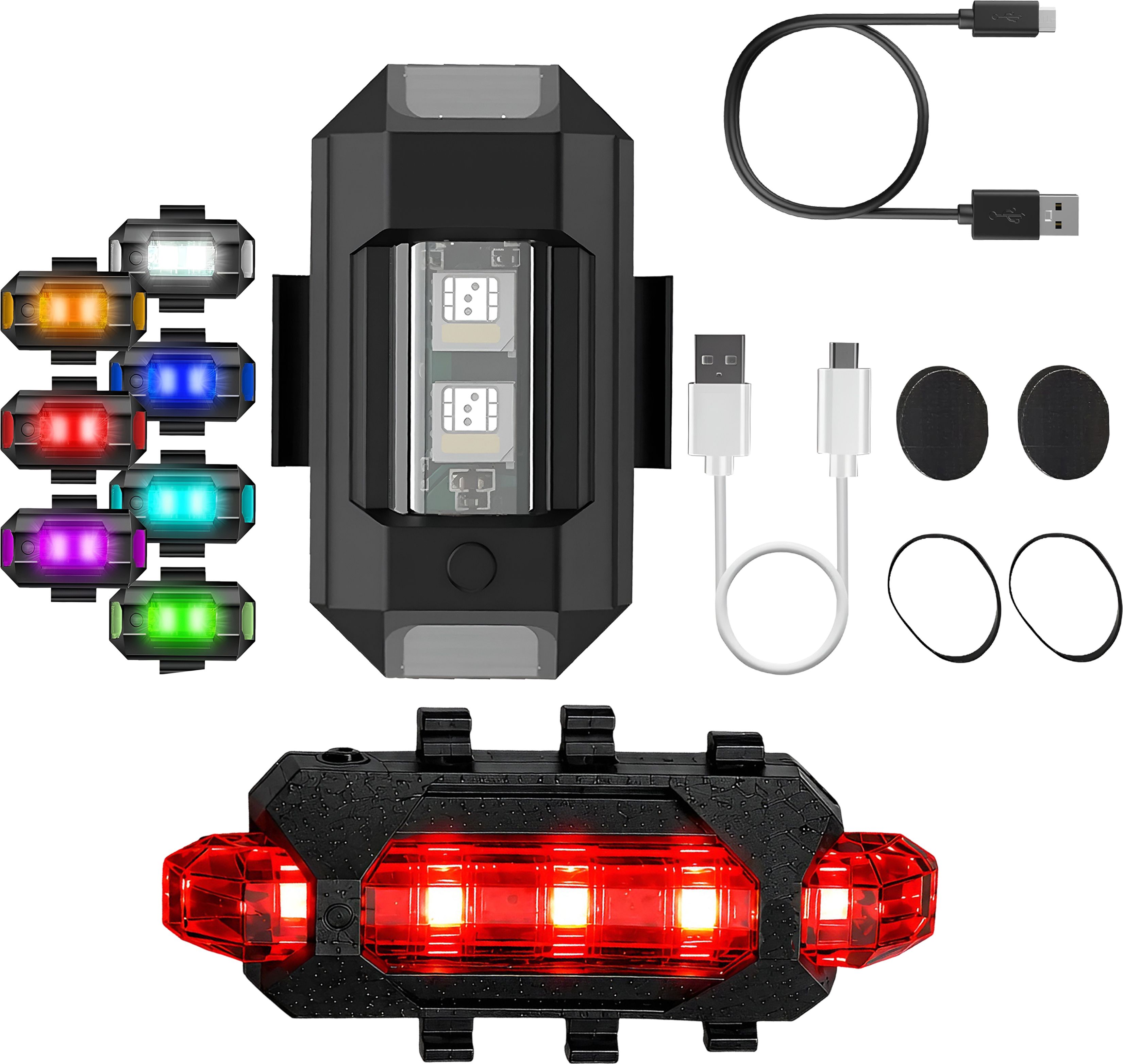 razaiq Rechargeable Bicycle Rear Tail Light with 7 Color LED Airplane Strobe Set LED Front Rear Light Combo-picture-13