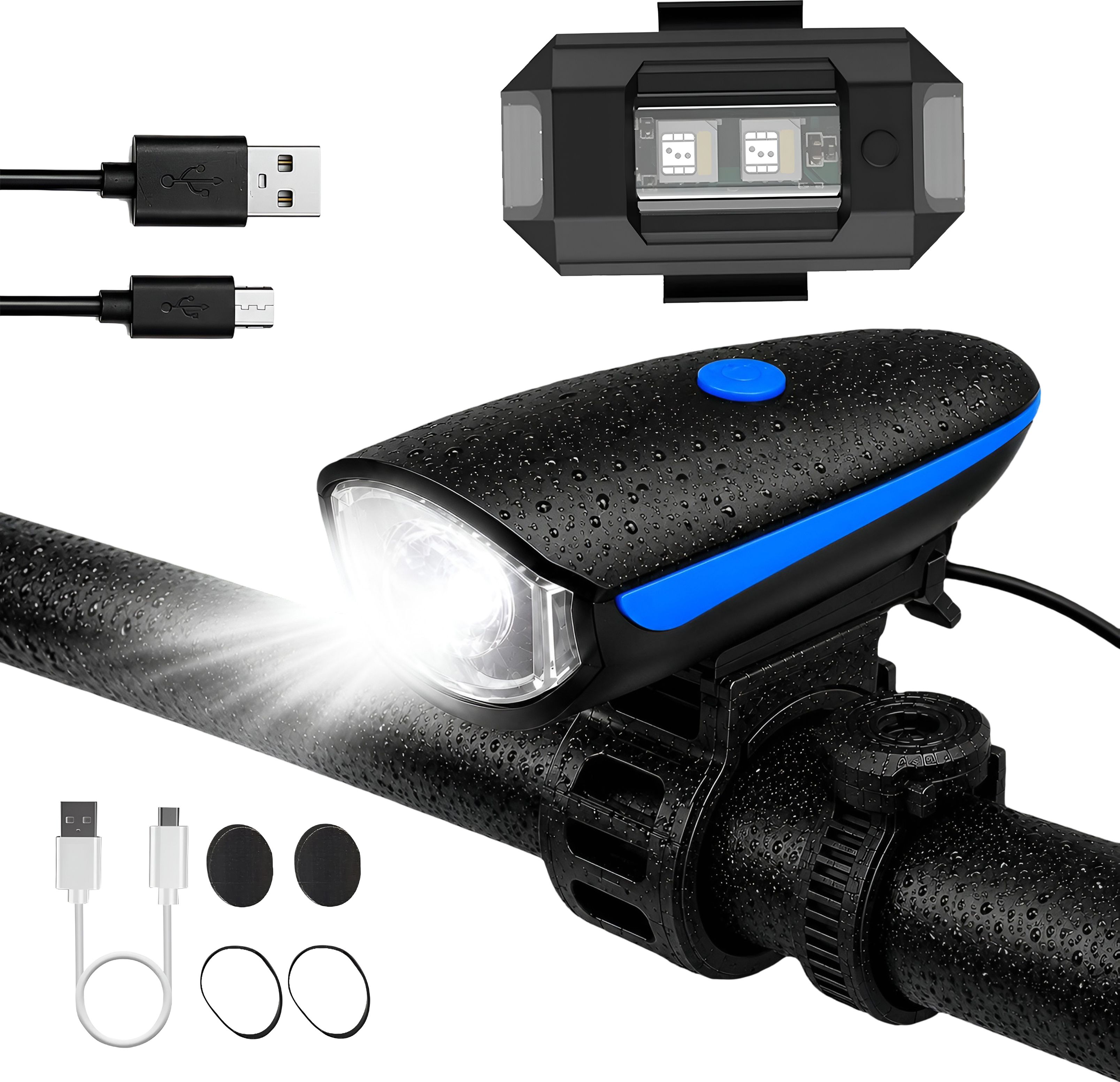 razaiq Bicycle Safety Light Kit with Front Horn Light & LED Valve Lights USB Charge LED Front Rear Light Combo-picture-26