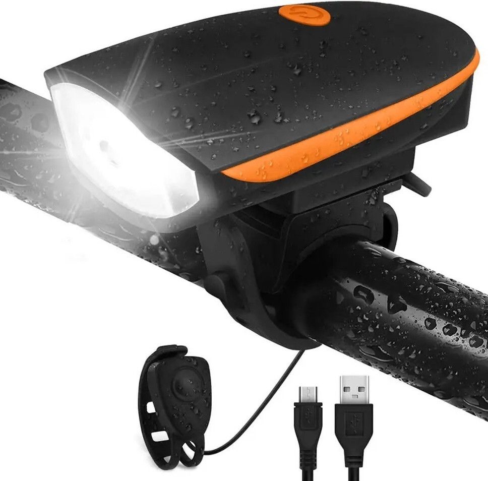 USB Rechargeable LED Front Cycle Light & Horn(Orange/Black) LED Front Light-image-29