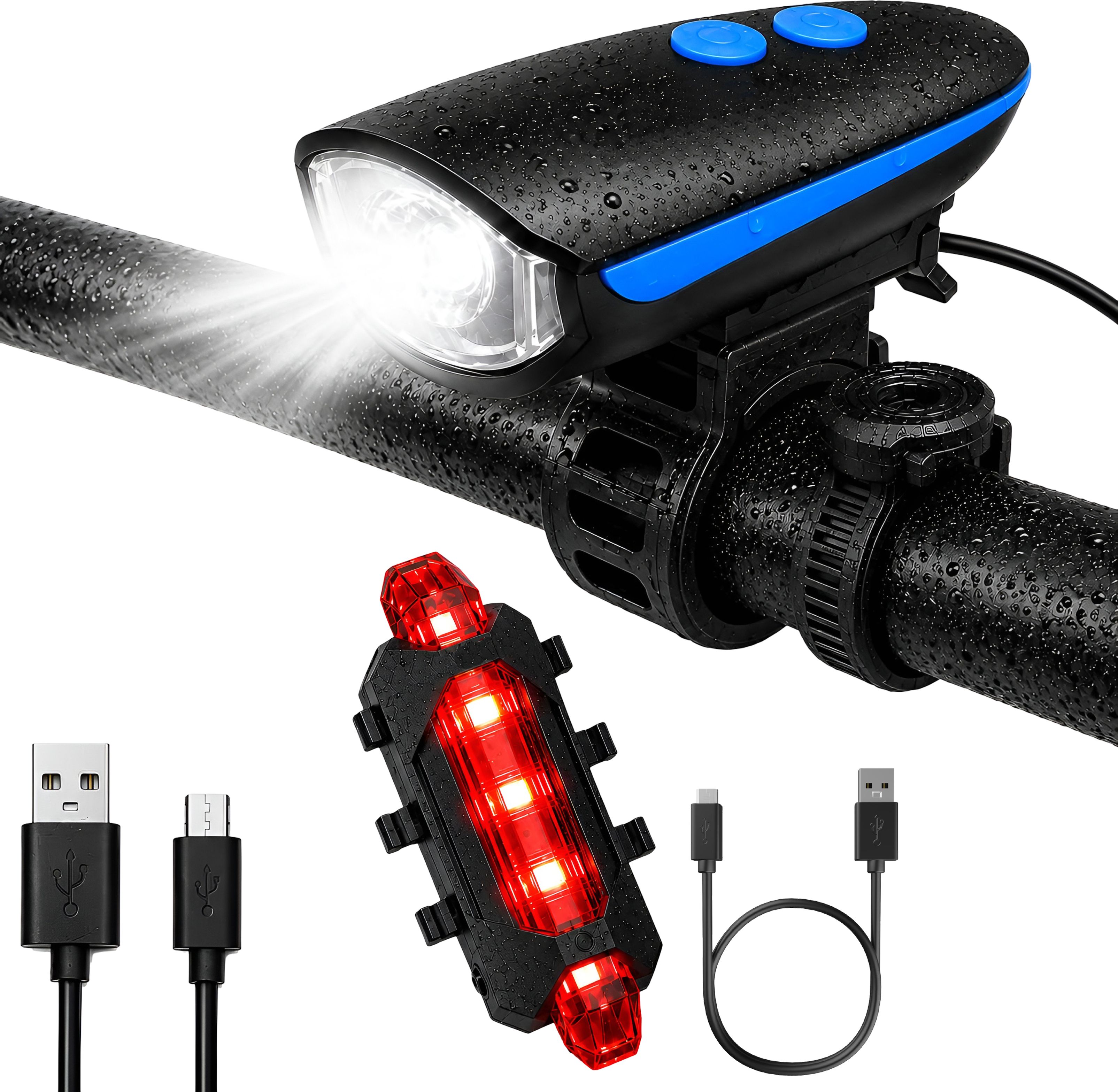 razaiq Bicycle Front Light with Loud Horn & Waterproof LED Rear Light Set LED Front Rear Light Combo-picture-10