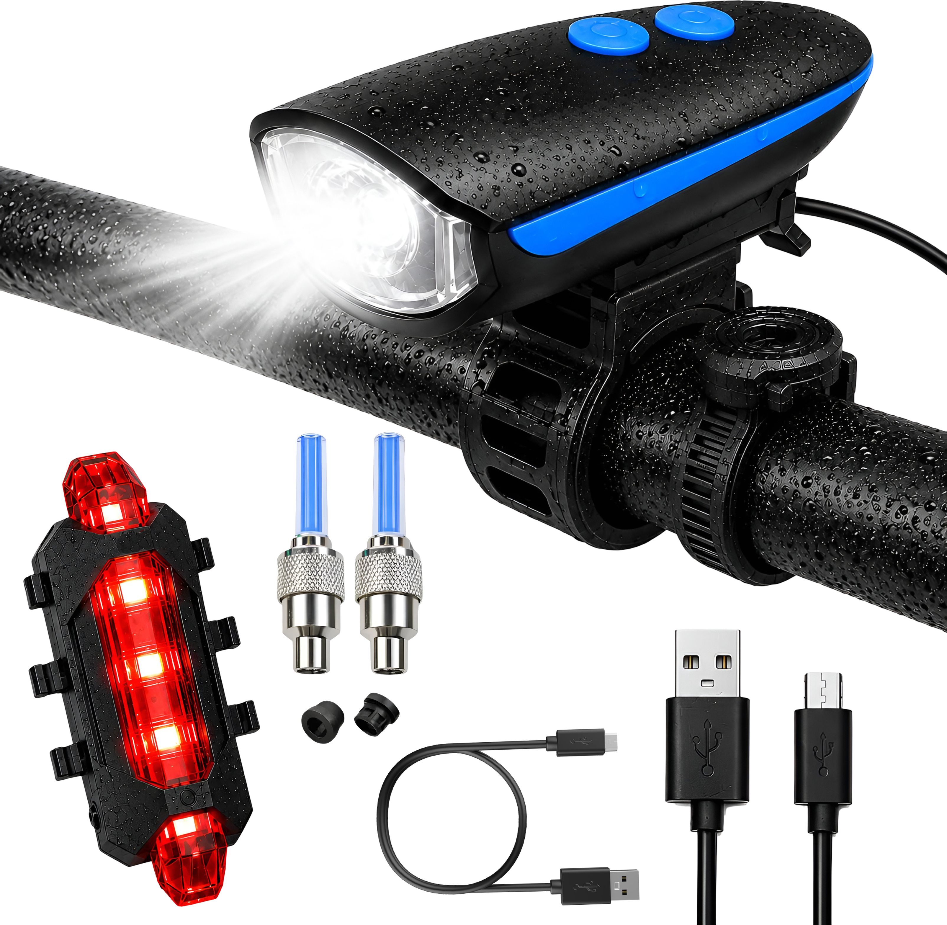 razaiq Bicycle Light Kit with Front Headlight Rear Light & LED Valve Tyre Lights LED Front Rear Light Combo-picture-43