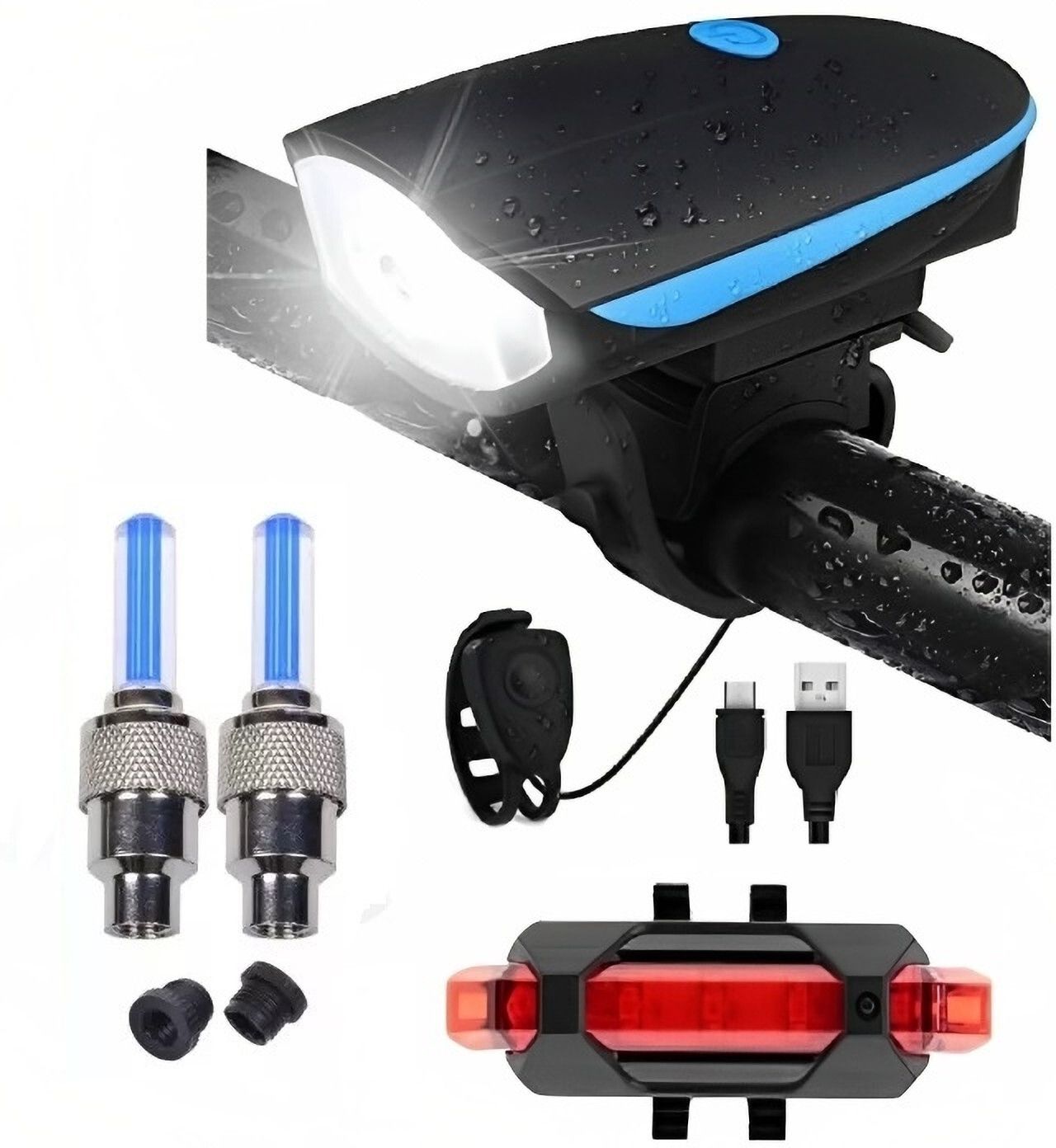 Bicycle Of Front Cycle Light Back Tail And Tyre Valve LED Front Rear Light Combo