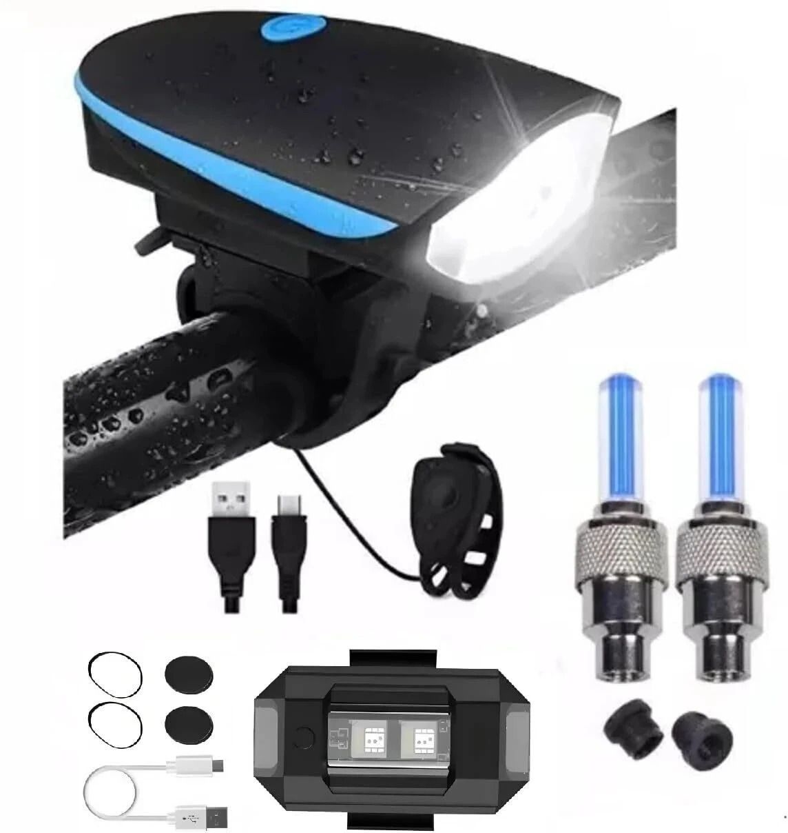 Bicycle Combo of Front Cycle Light Back Tail Helmet Light and Tyre Valve LED Front Light-image-24