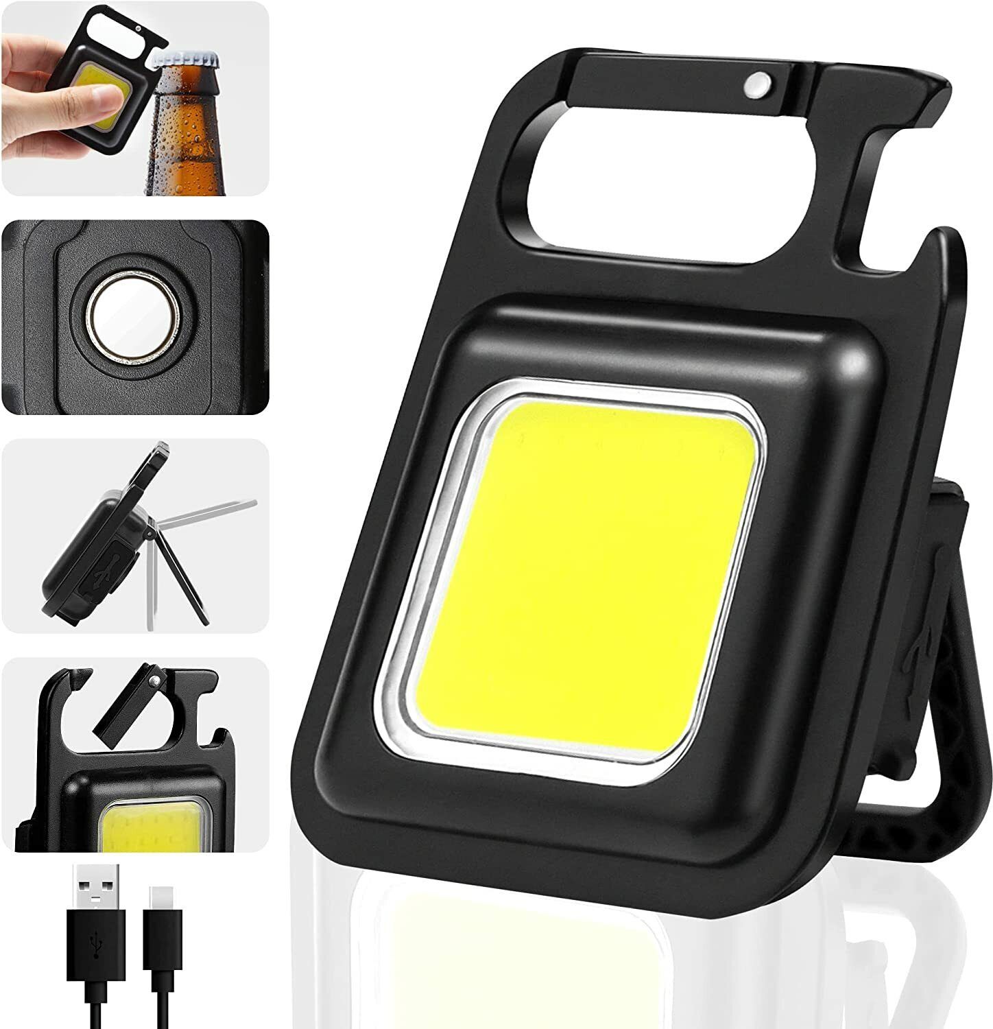 Bright Rechargeable Keychain Flashlights, 1000Lumens COB Mini Flashlight LED Front Light-image-1