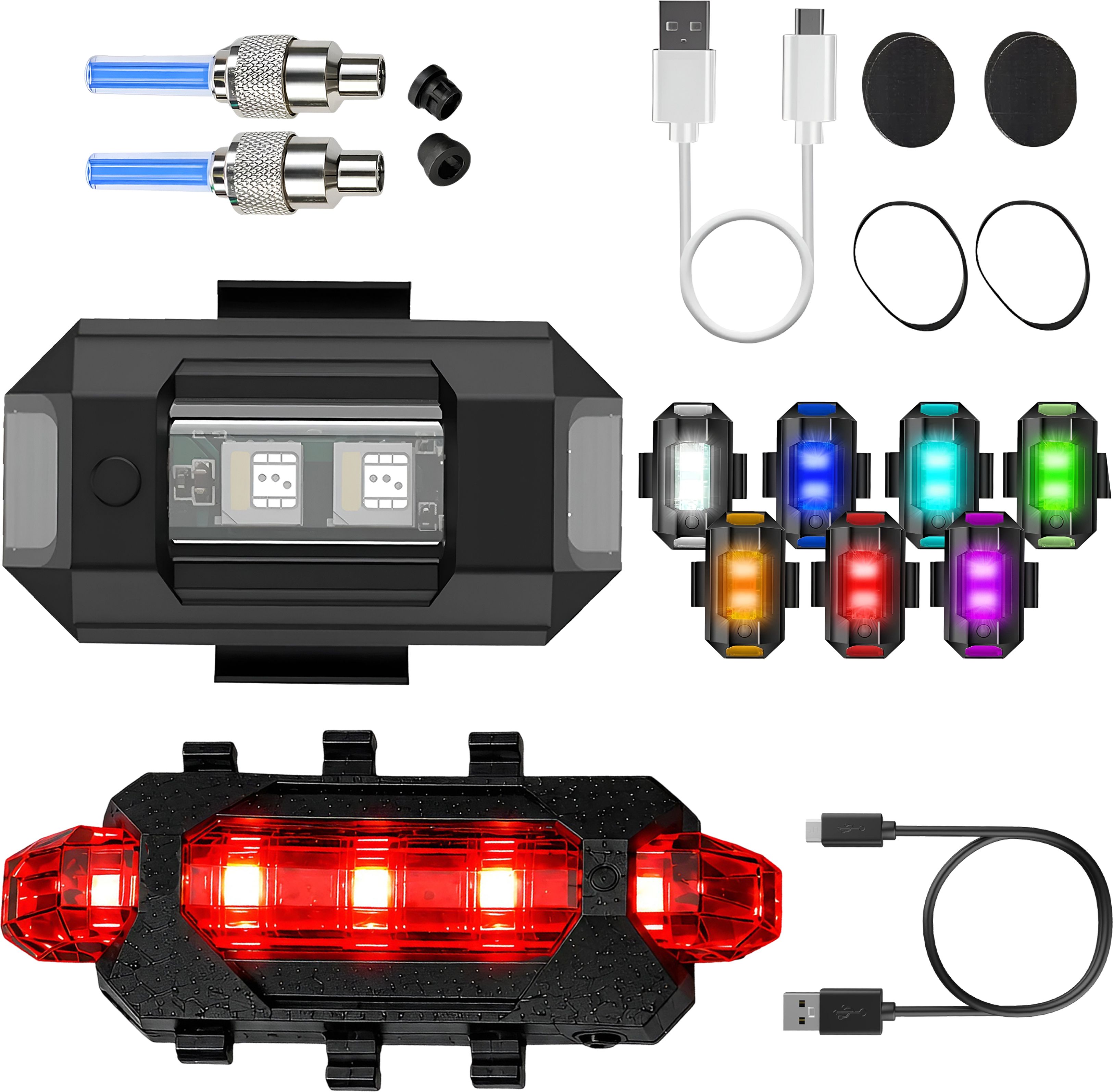 razaiq USB Rechargeable Airplane LED Strobe Blue Valve Cap Bicycle Tail Light LED Front Rear Light Combo-picture-39