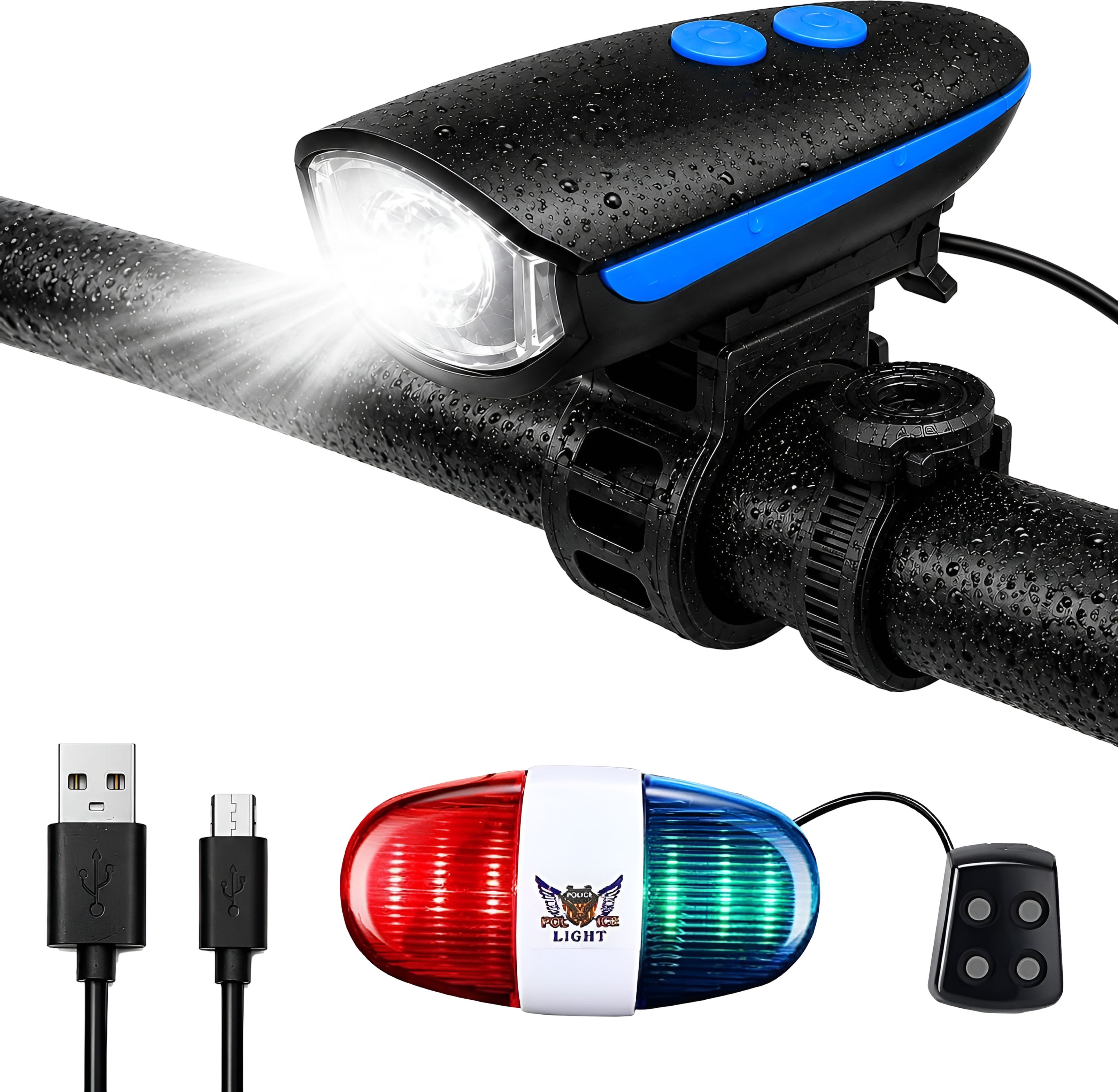 razaiq Rechargeable Bicycle Headlight with Horn & Flashing Warning Light LED Front Rear Light Combo-picture-19