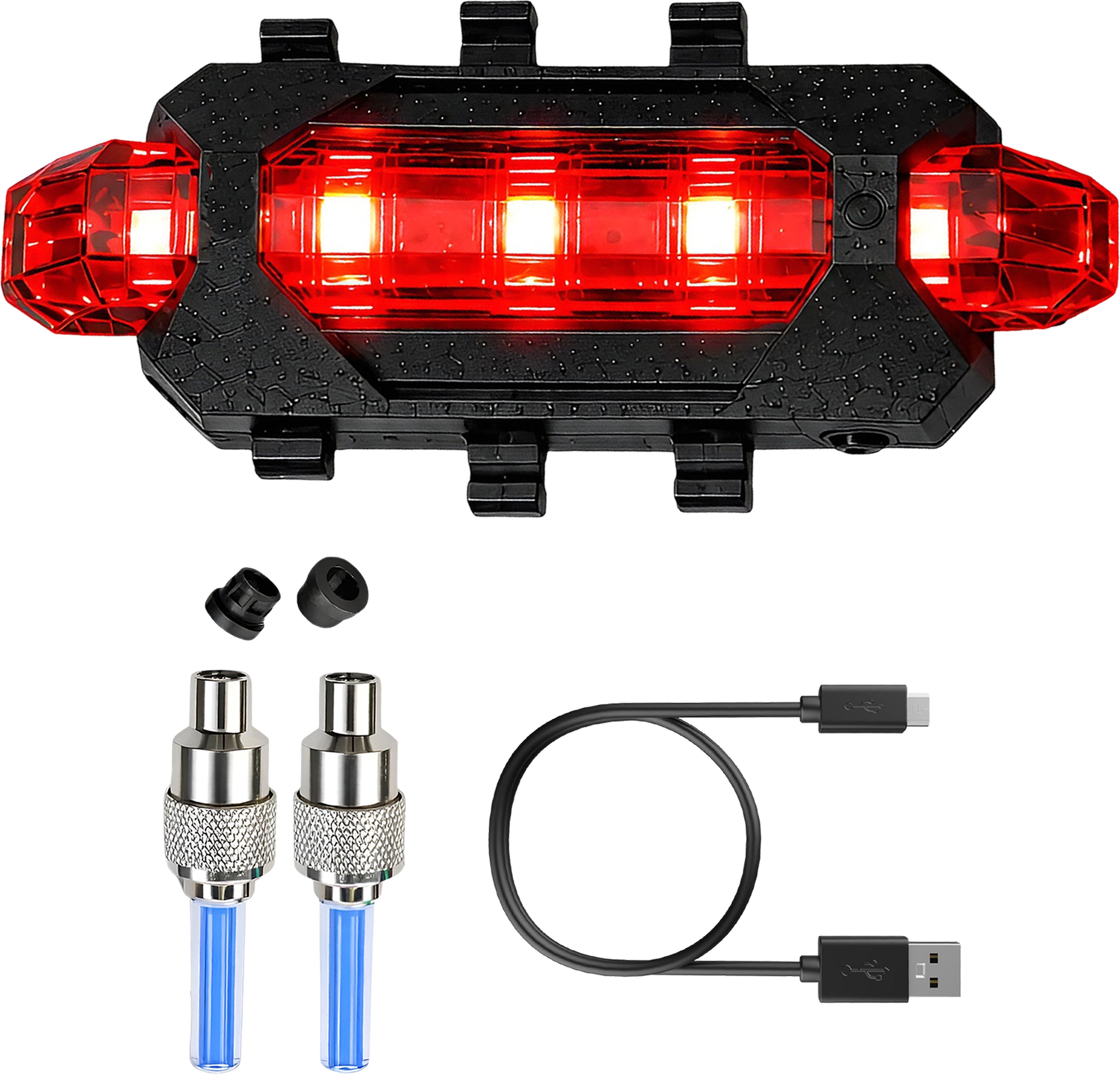 Bicycle USB Tail Light with Blue Tyre Valve Cap LED Safety Accessory Kit LED Rear Break Light-image-10