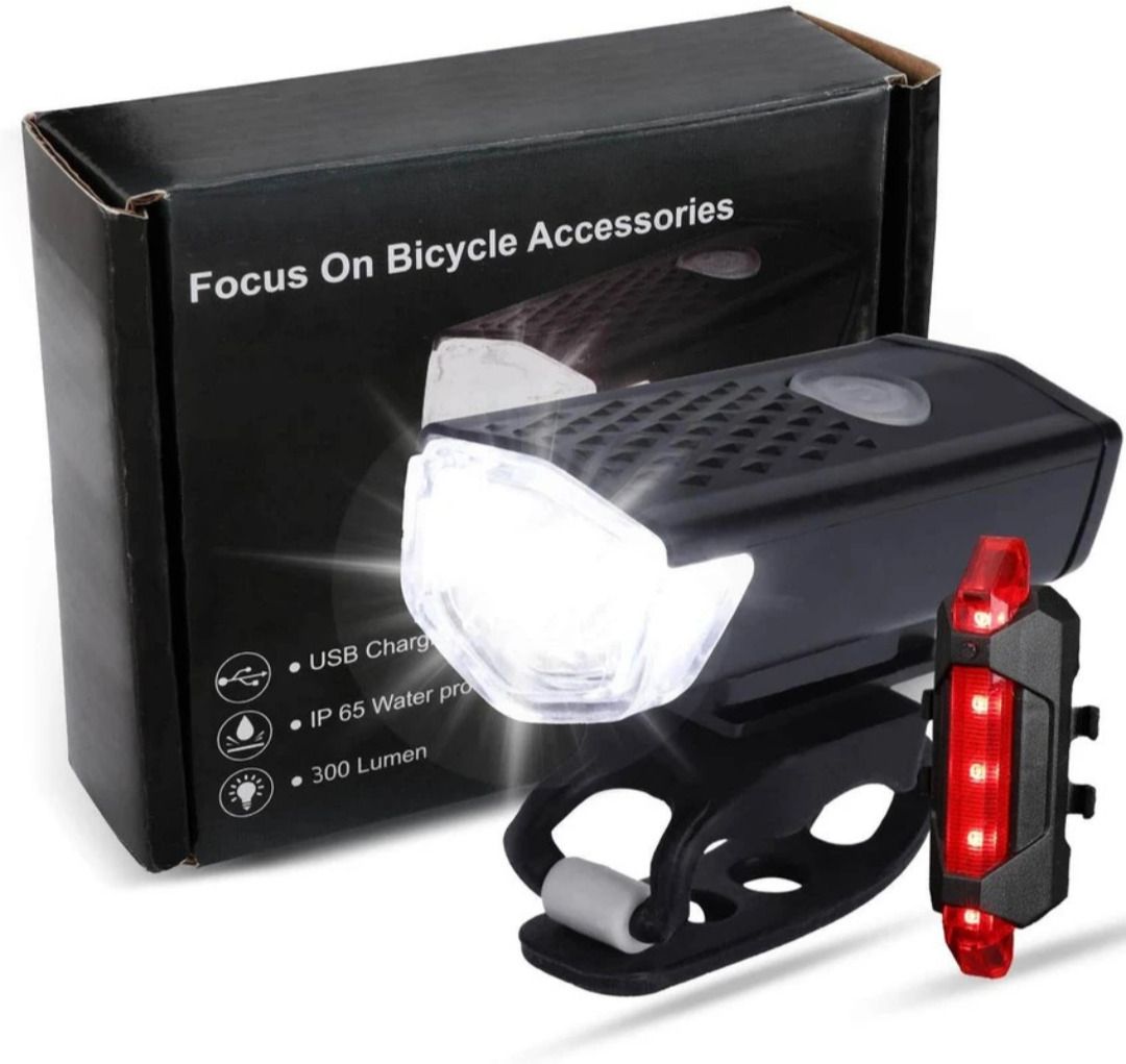 Rechargable Cycle Headlight with Back Tail Light(RED) LED Front Rear Light Combo-image-42