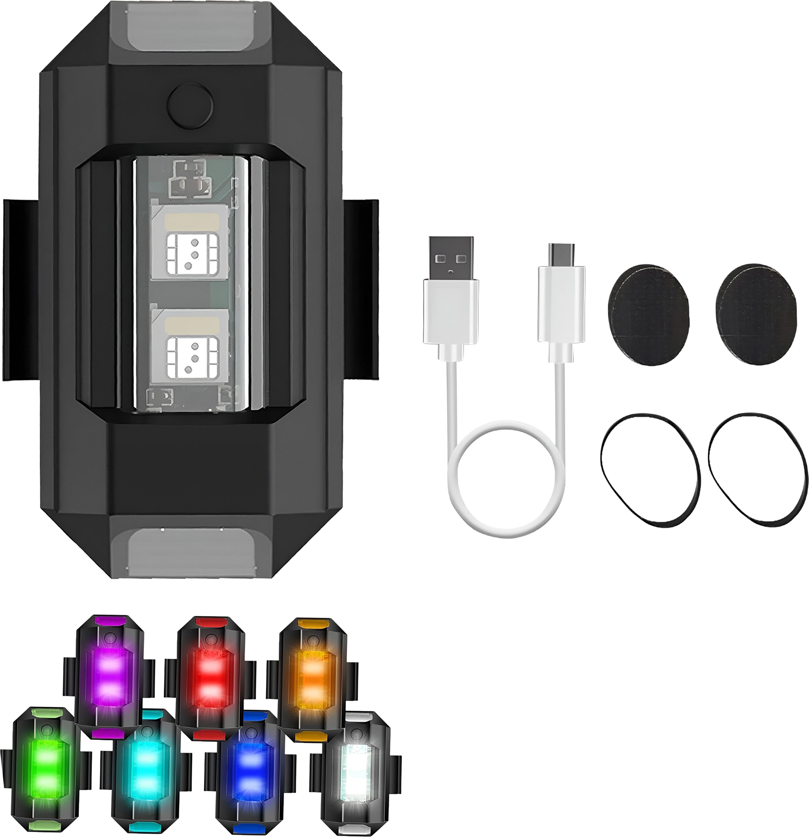 razaiq Aluminium Airplane Light 7 Colors Rechargeable LED Strobe, Waterproof Warning LED Front Rear Light Combo-picture-19