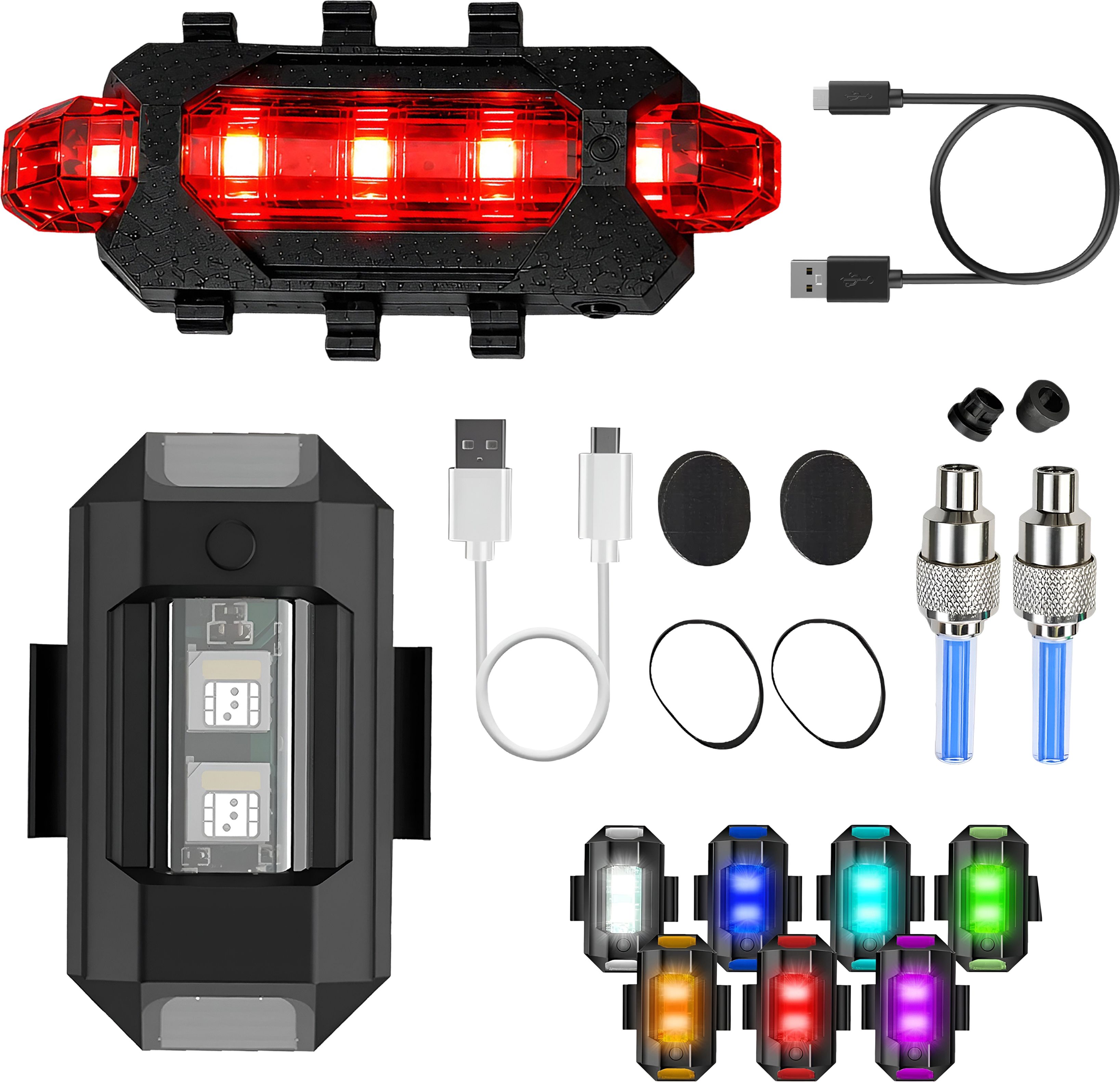 razaiq Airplane LED Blinker USB Rechargeable Tail Lamp Blue Tyre Valve Light Kit LED Front Rear Light Combo-picture-26