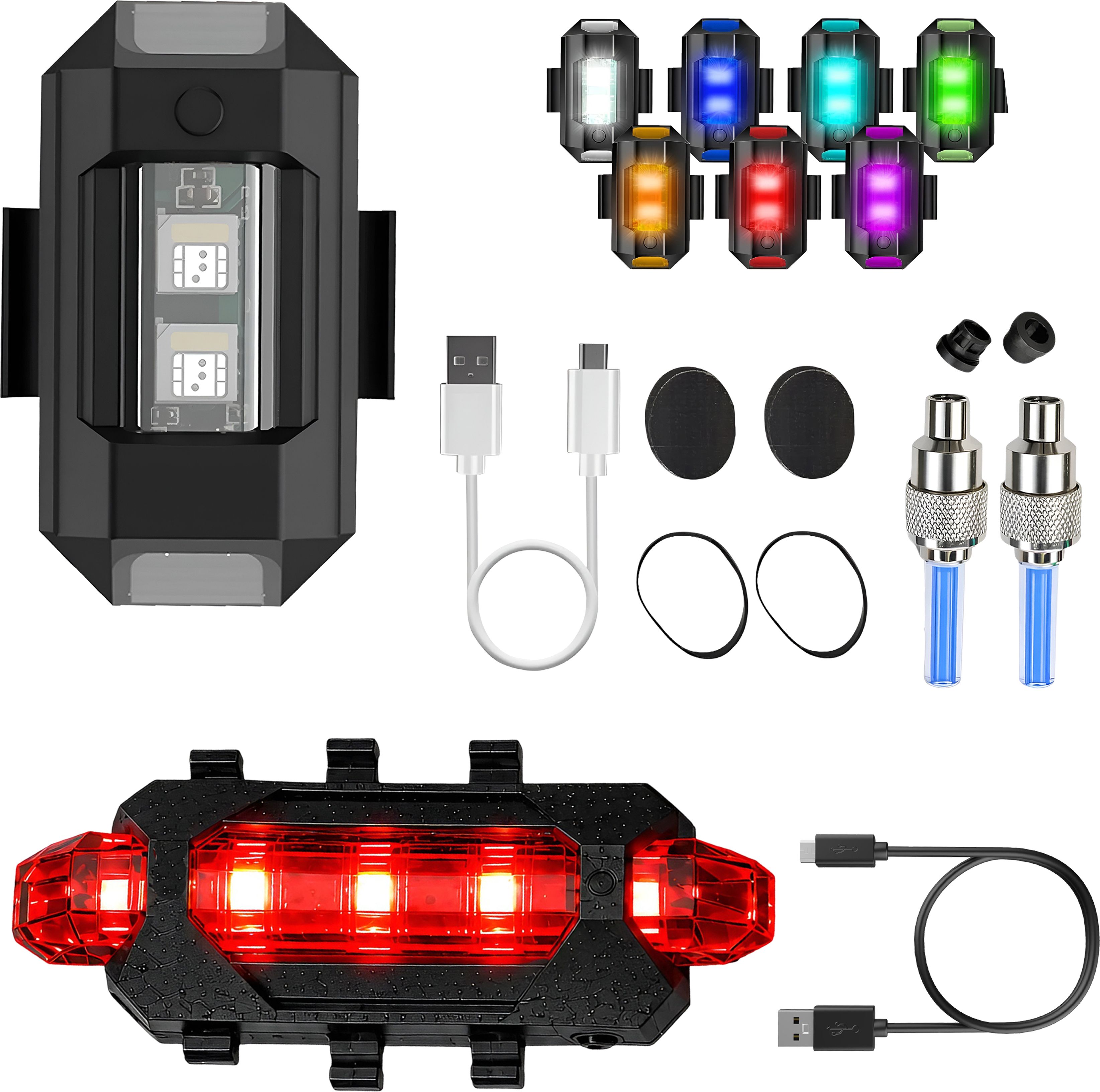razaiq Airplane LED Strobe with USB Bicycle Tail Light Blue Wheel LED Valve Cap LED Front Rear Light Combo-picture-13