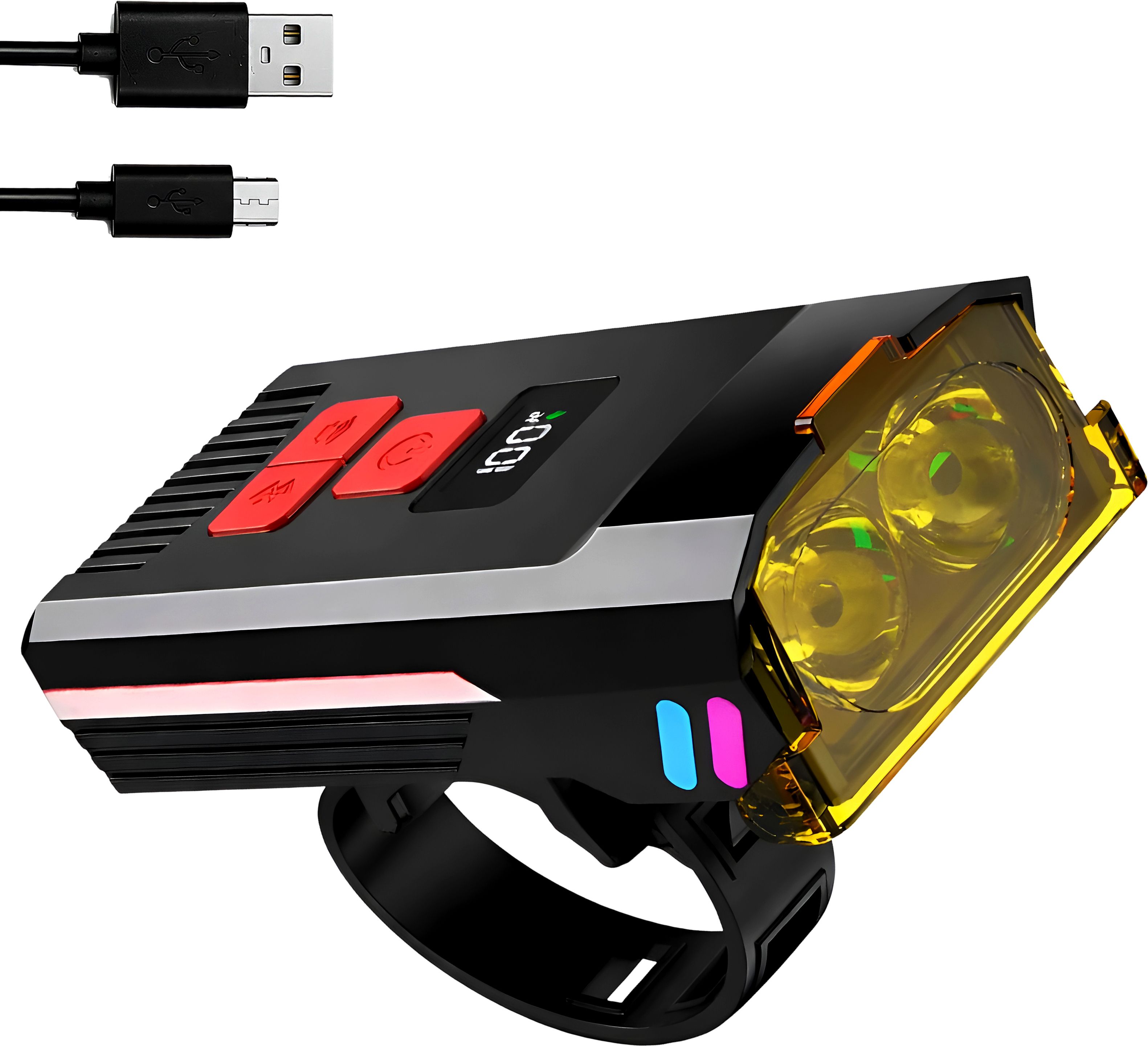 razaiq Bicycle Headlight and Tail Light Set with LCD, 120dB Horn & USB Charging LED Front Light-picture-10