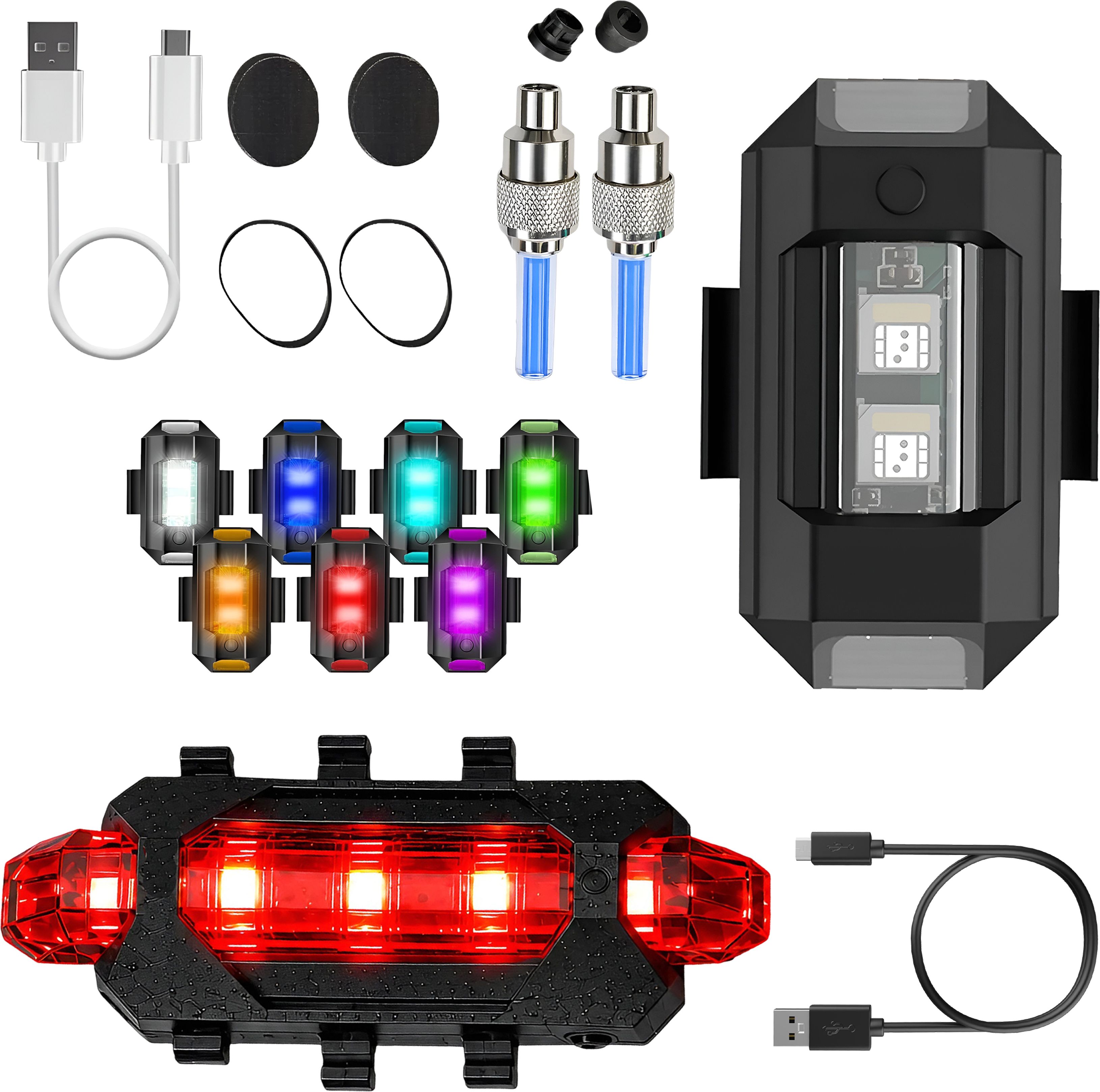 razaiq Aluminum Airplane Warning Light USB Tail Lamp Blue Motion Valve Cap Kit LED Front Rear Light Combo-picture-27