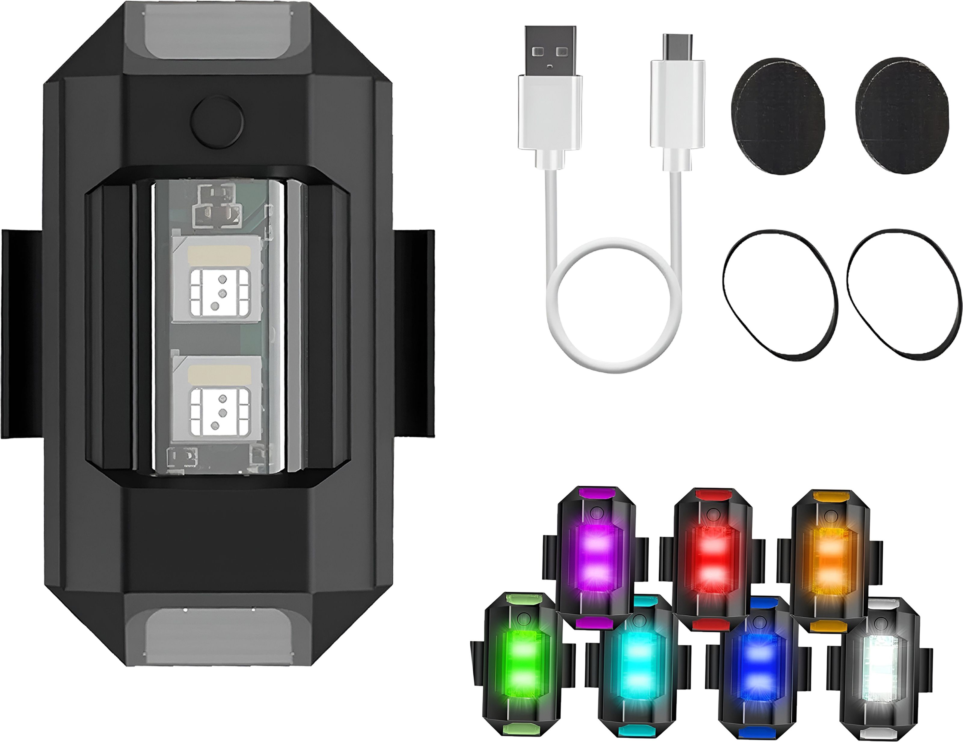 razaiq Airplane LED Warning Light 7 Colors USB Rechargeable Waterproof Blinker LED Front Rear Light Combo-picture-34