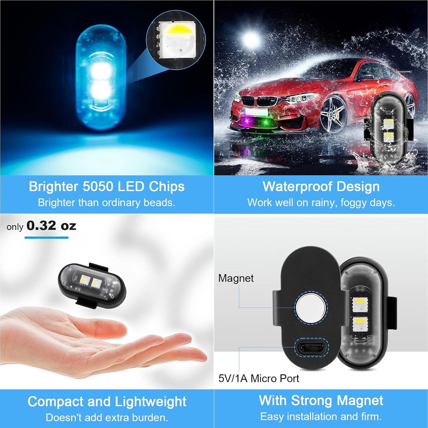 4uonly 9 Colors USB Charging LED Anti Collision Flashing Light, High Brightness X LED Headlamp-picture-32