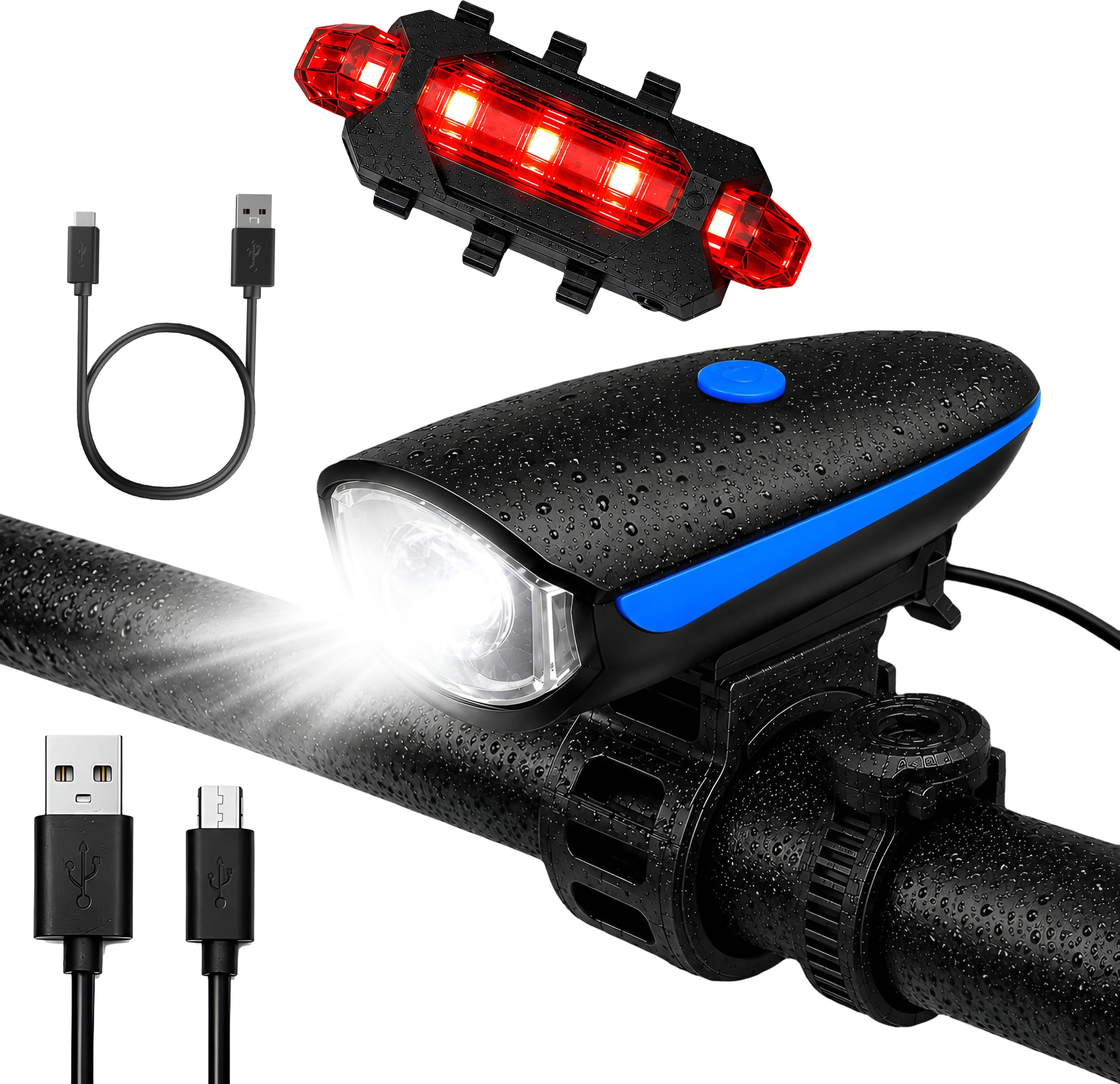 razaiq Waterproof Cycle Front LED Light with Horn & USB Rechargeable Tail Light LED Front Rear Light Combo-picture-8