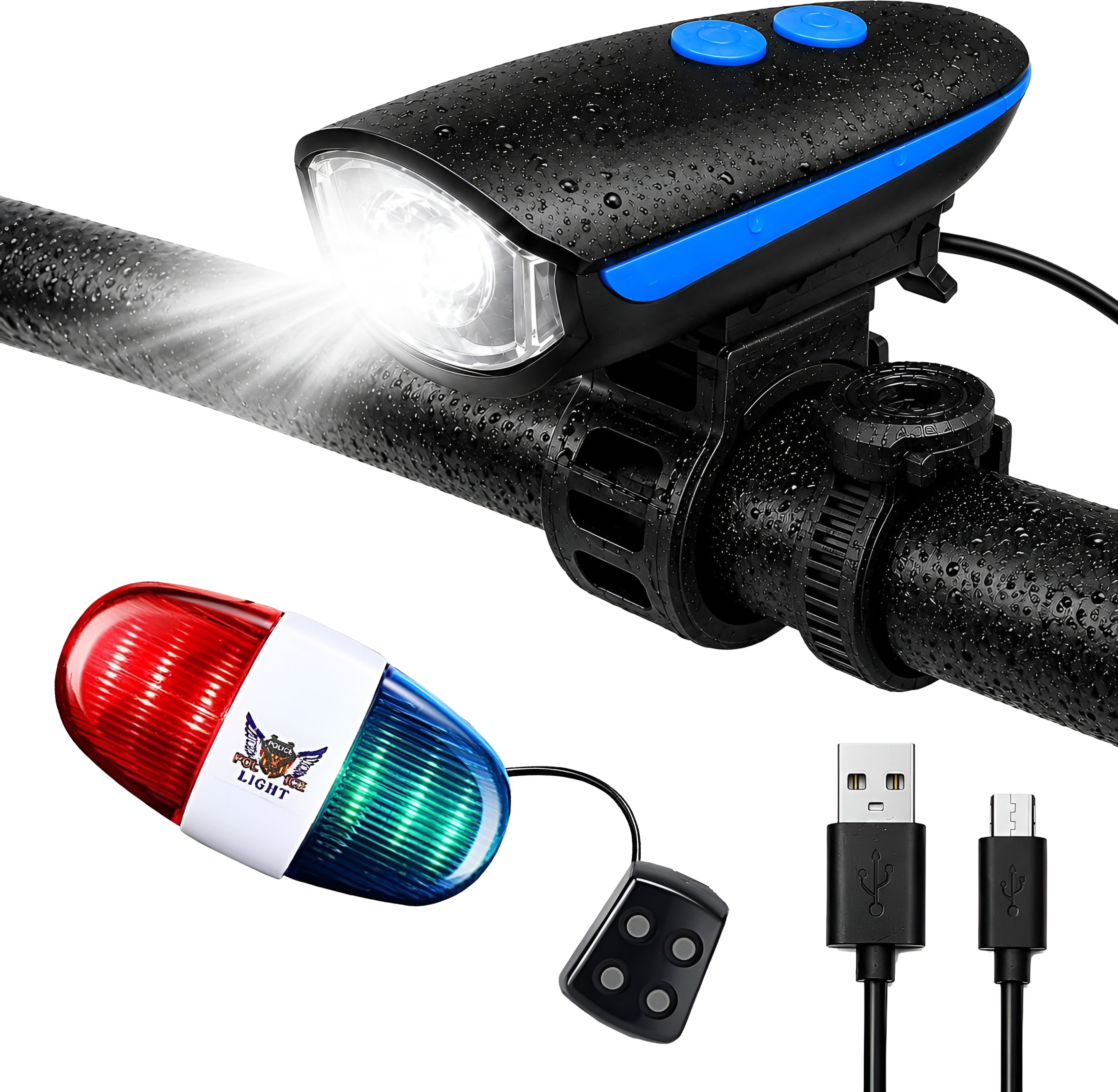 razaiq Bicycle Front LED Light with Loud Horn & Flashing Safety Light USB LED Front Rear Light Combo-picture-30
