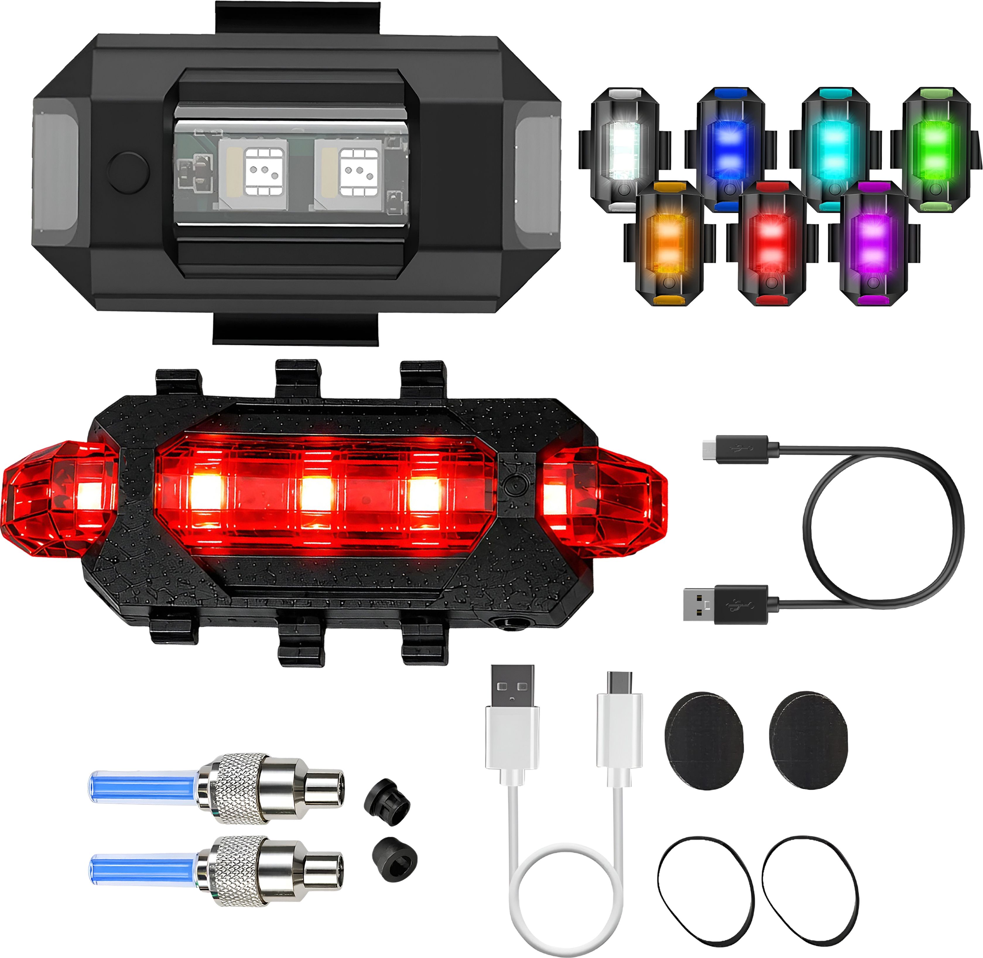 razaiq Waterproof Airplane LED Blinker USB Tail Light Blue Tyre Valve Cap Combo LED Front Rear Light Combo-picture-14