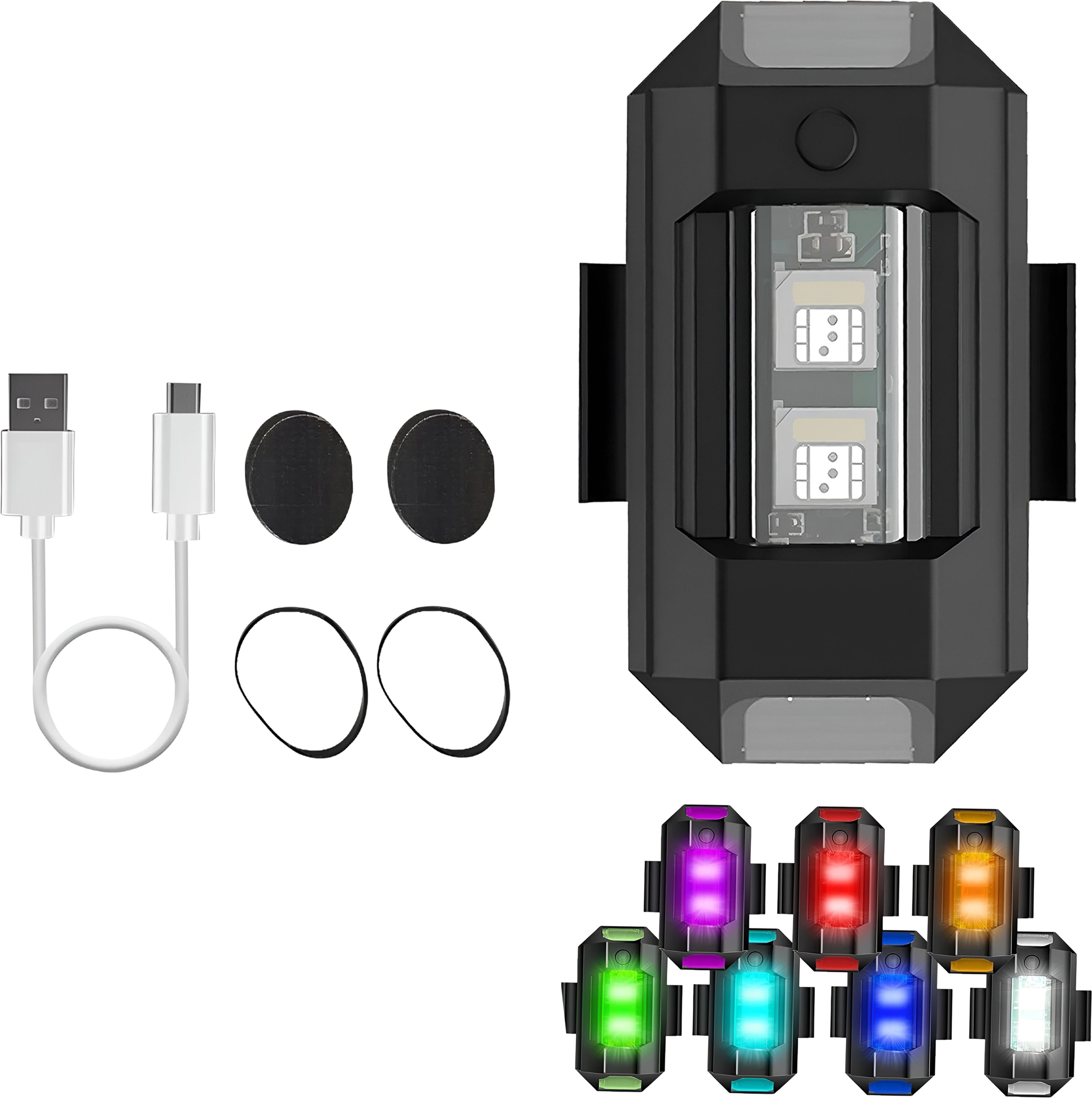 Aluminum LED Strobe Light 7 Colors Rechargeable Waterproof Signal Blinker LED Front Rear Light Combo-image-30