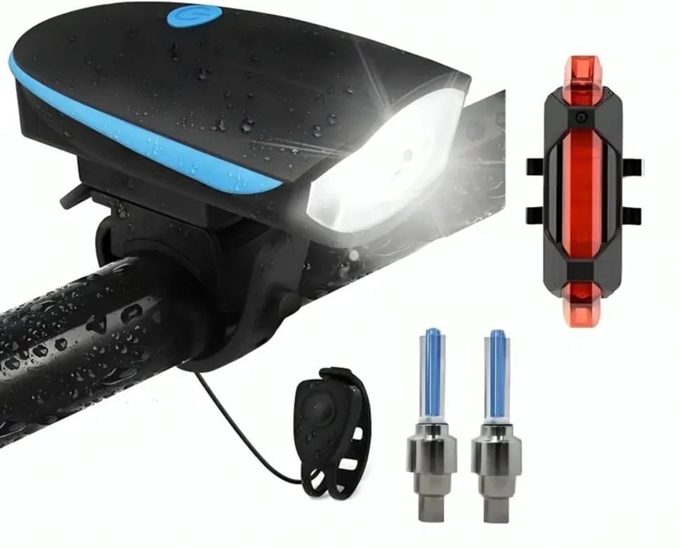 USB Cycle Light & Horn with Front & Tail Light & Tyre Valve Light LED Front Rear Light Combo-image-9