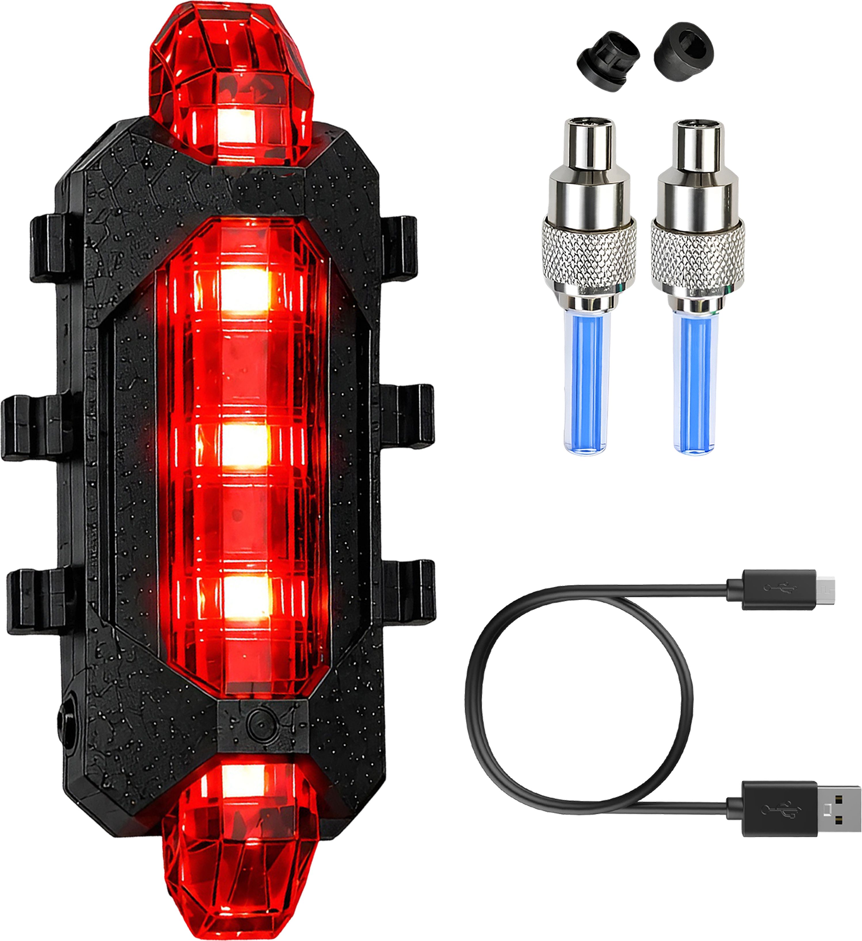 Bicycle Rear LED Tail Light with Blue Motion Valve Cap USB Rechargeable Kit LED Rear Break Light-image-33