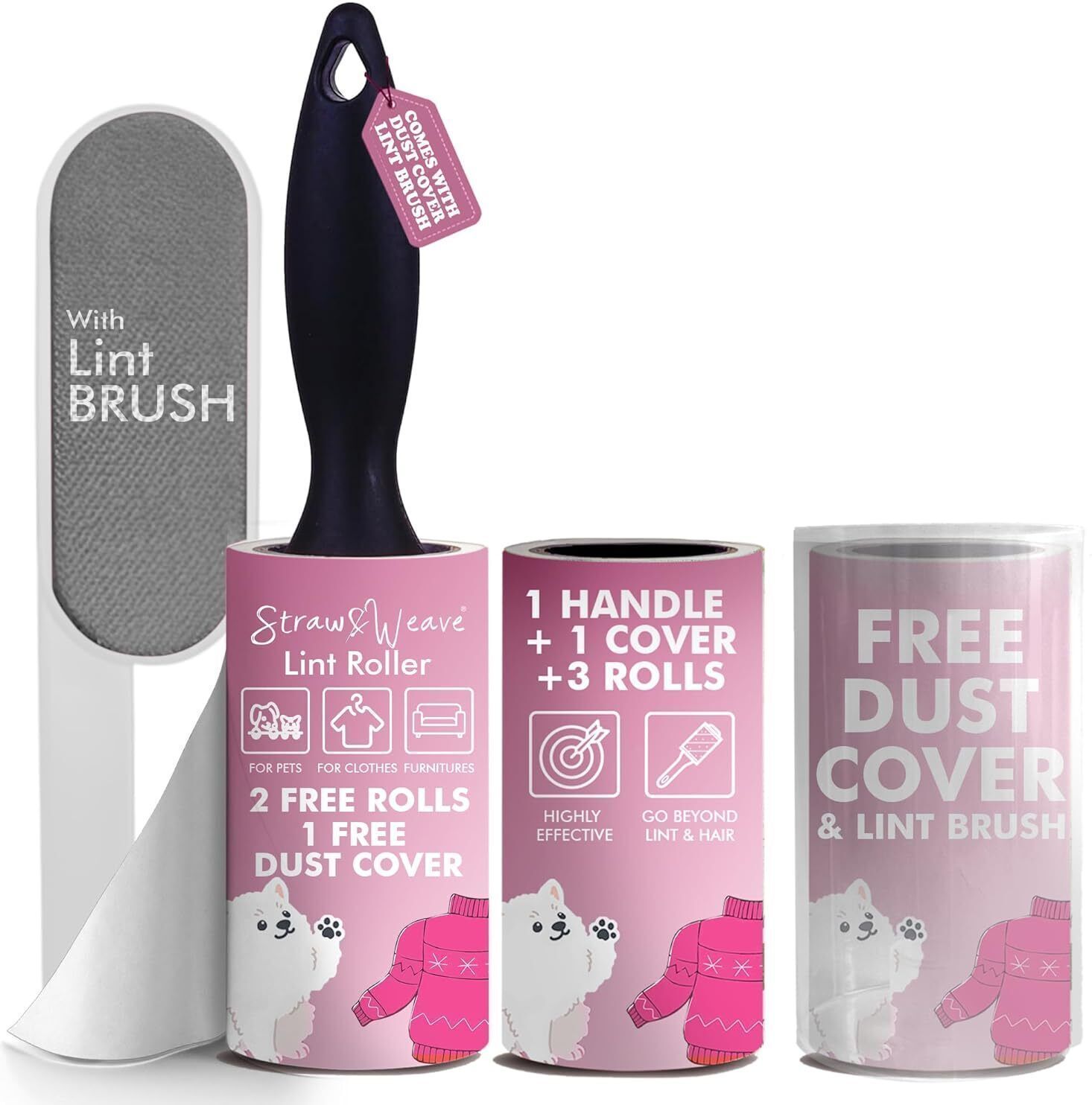 straw&weave Lint Roller for Clothes with Brush | Pet Hair Roller | 1 Steel Brush, Dust Cover Lint Roller-picture-17