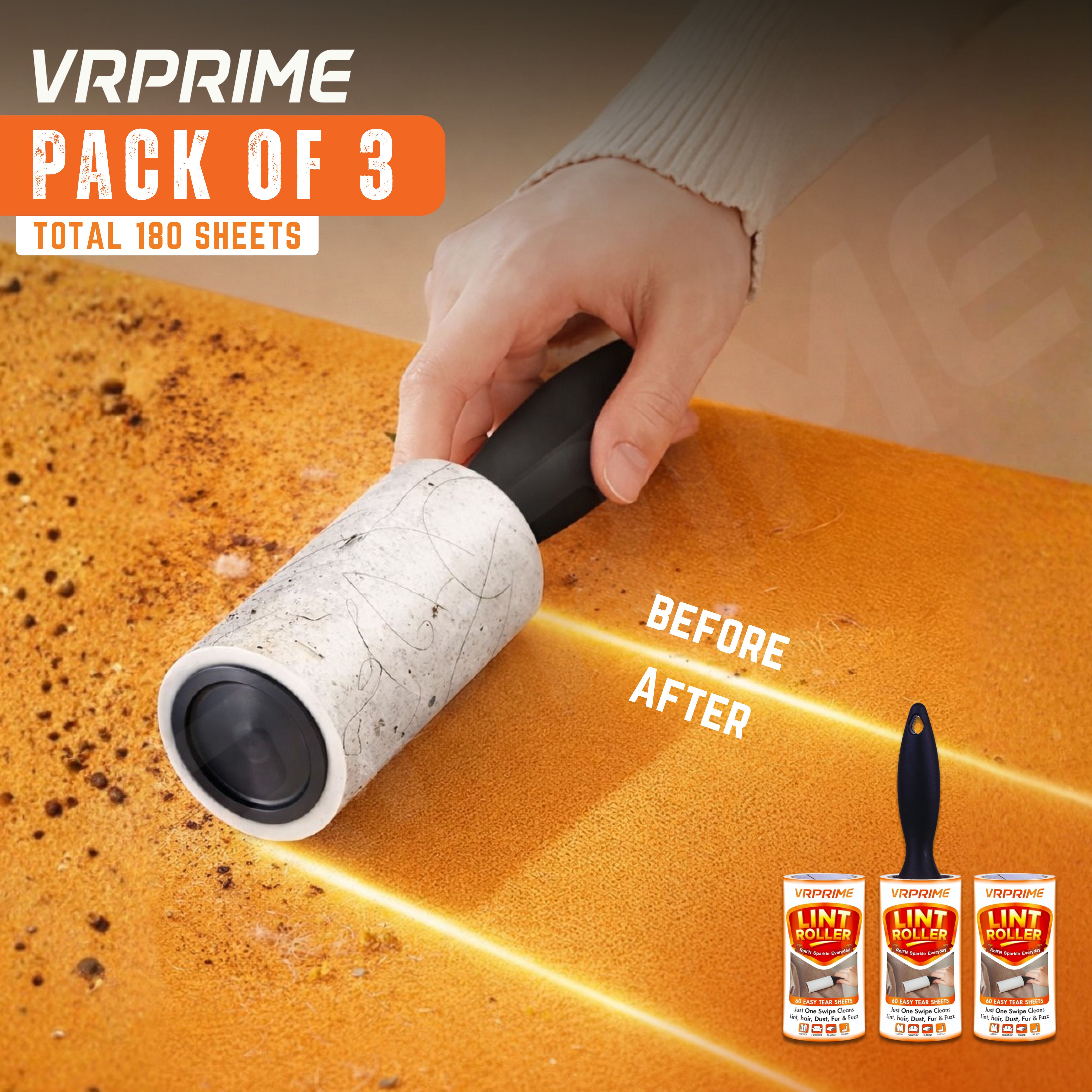 vrprime Reusable Lint Remover for Clothes | 180 Easy-Tear Sticky Sheets Lint Roller-picture-16