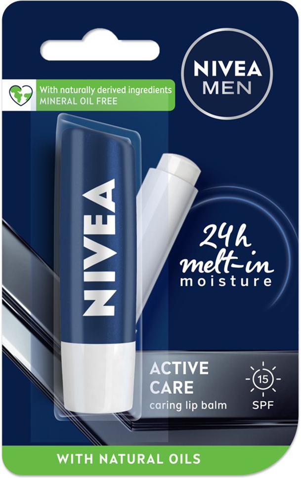 Nivea Men Active Care Lip Balm, 24 H Melt In Moisture Formula Natural Oils Nourished Lips