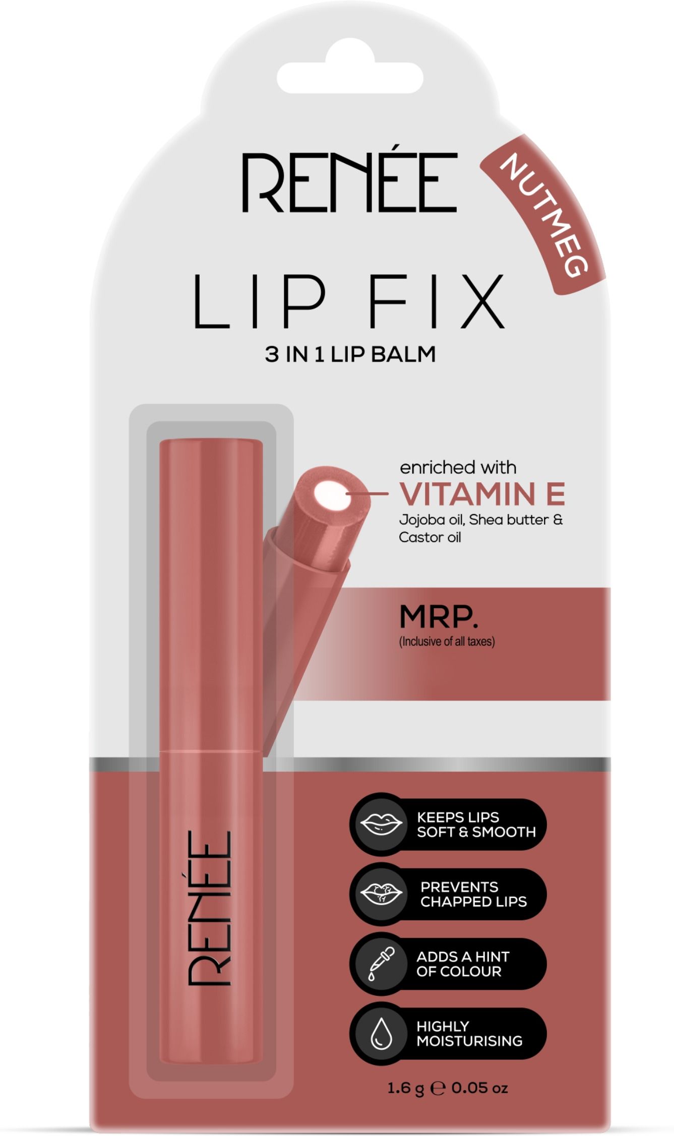 Renee Lip Fix 3 In 1 Tinted Lip Balm, 02 Nutmeg