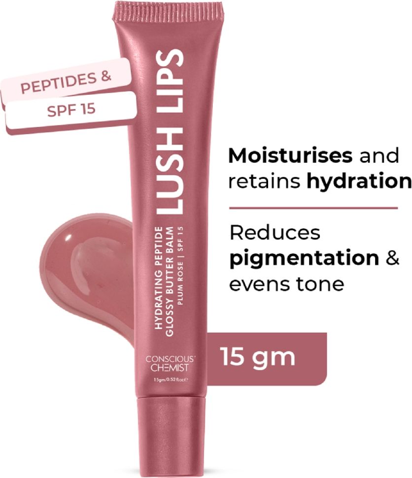 Peptide Lip Balm - Lush Lips with SPF15 |For Dry & Chapped Lips | For Dark Lips. Plum Rose-image-2