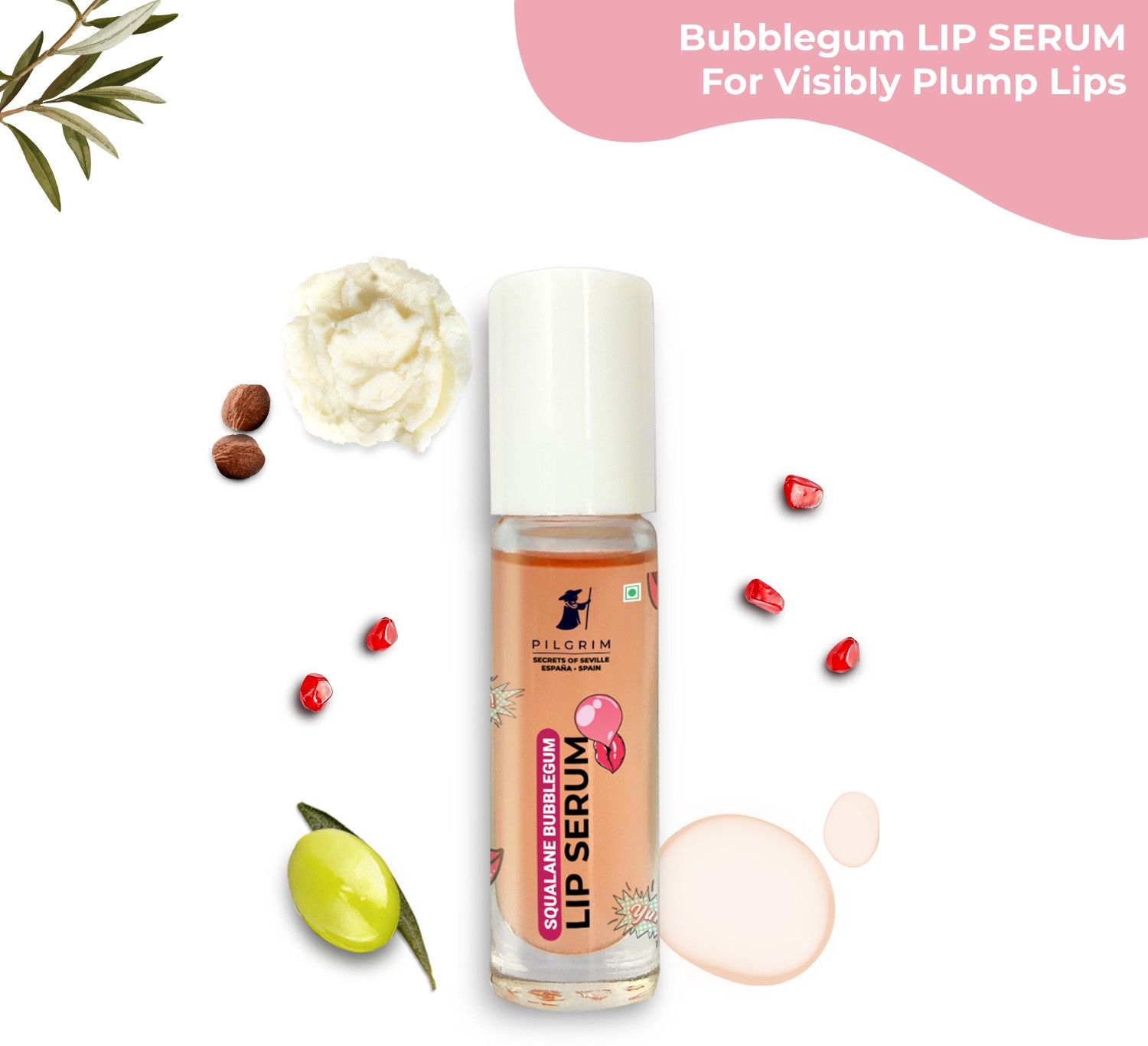 pilgrim Squalane Lip Serum With Roll-On For Visibly Plump, Soft & Supple Lips - Bubblegum-picture-0